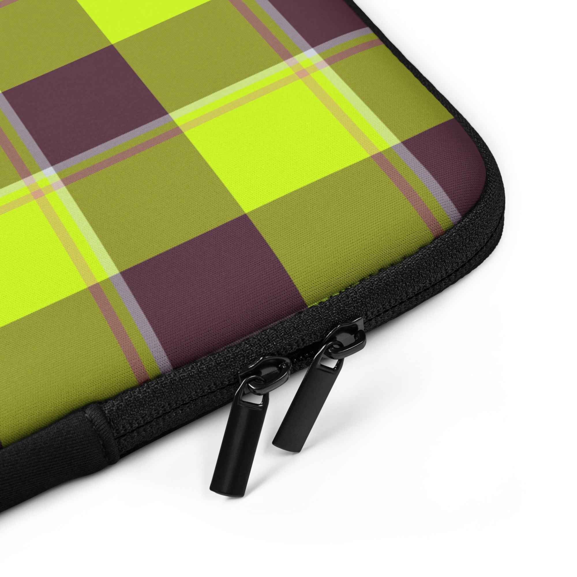 Personalized Electric Lime and Livid Brown Plaid Laptop Sleeve - Scottish Squares