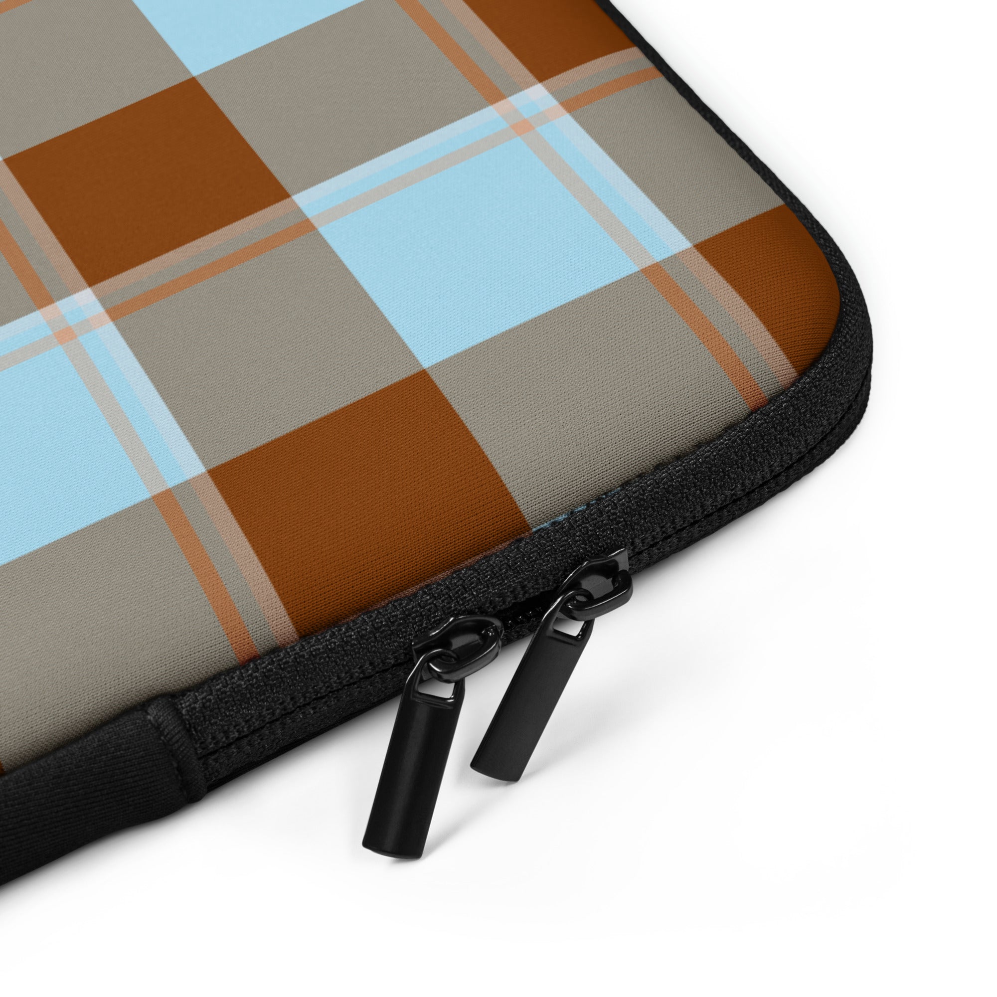 Personalized Blizzard Blue and Livid Brown Plaid Laptop Sleeve - Scottish Squares
