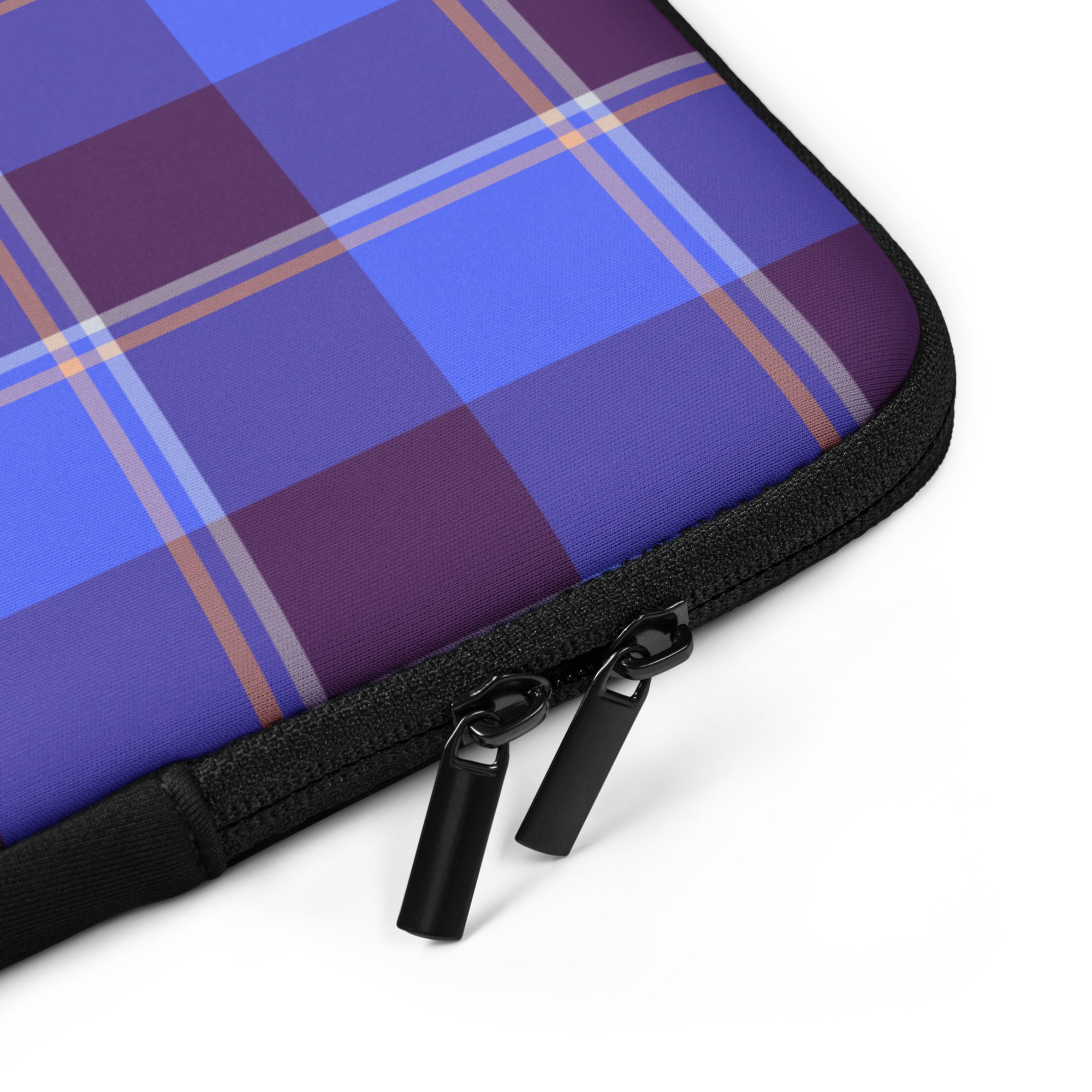 Personalized Cornflower Blue and Livid Brown Plaid Laptop Sleeve - Scottish Squares