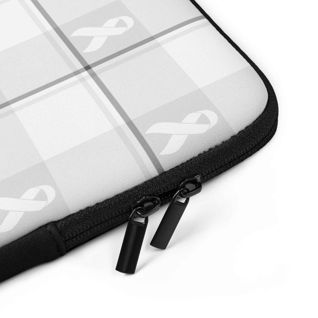 Laptop Sleeve Lung Cancer Awareness Plaid, White Ribbon, Supportive Gift - Scottish Squares