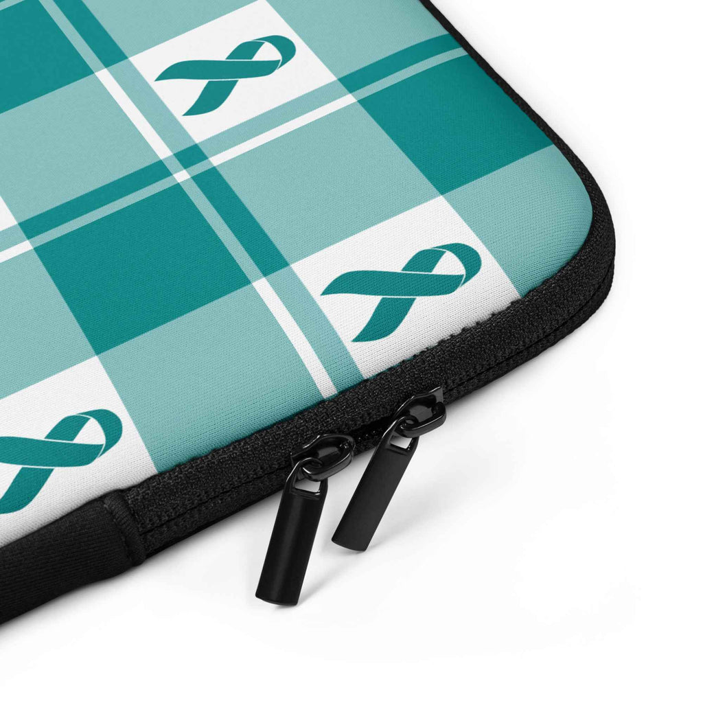 Laptop Sleeve Cervical Cancer Awareness Plaid, Teal Ribbon, Supportive Gift - Scottish Squares