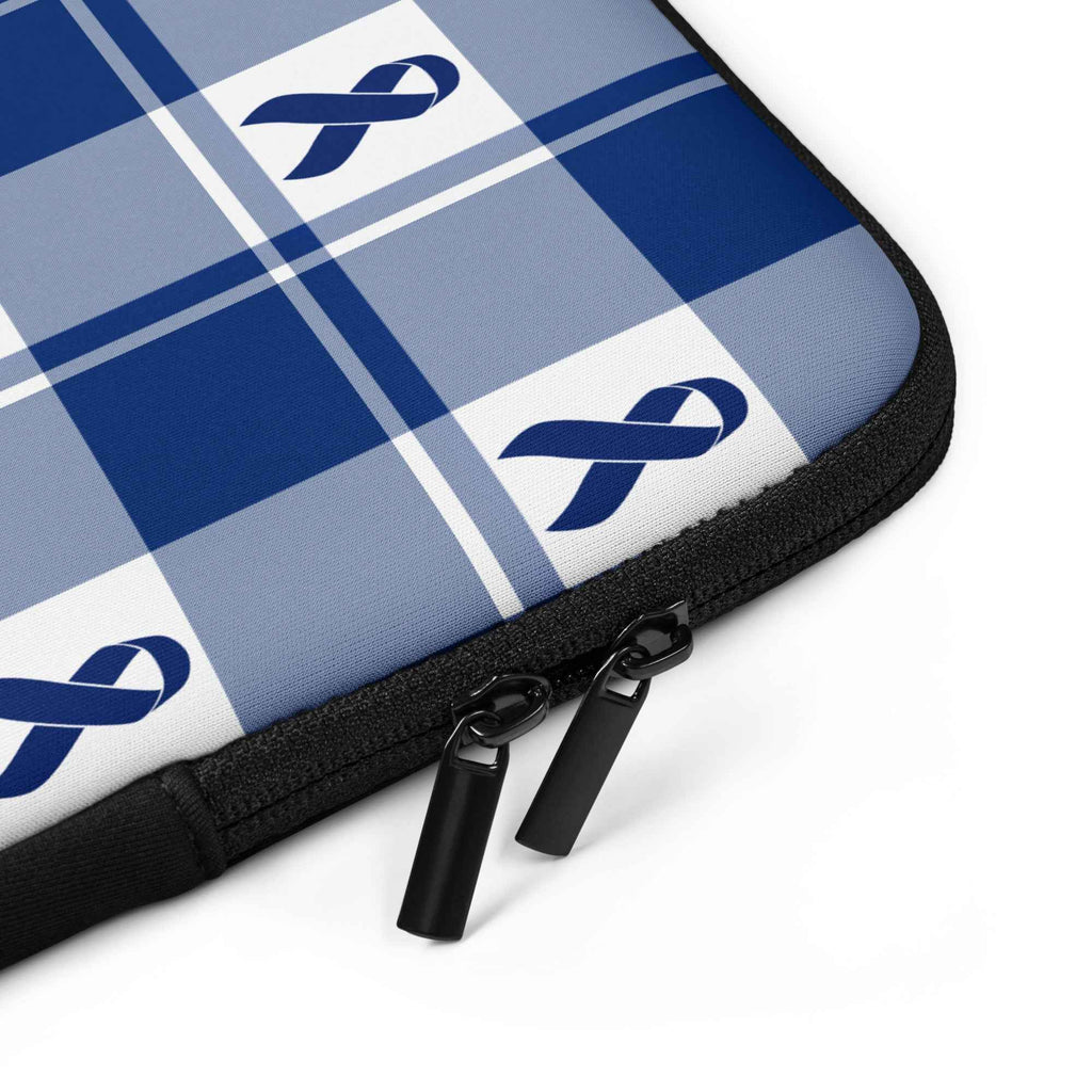 Laptop Sleeve Colorectal Cancer Awareness Plaid, Dark Blue Ribbon, Supportive Gift - Scottish Squares