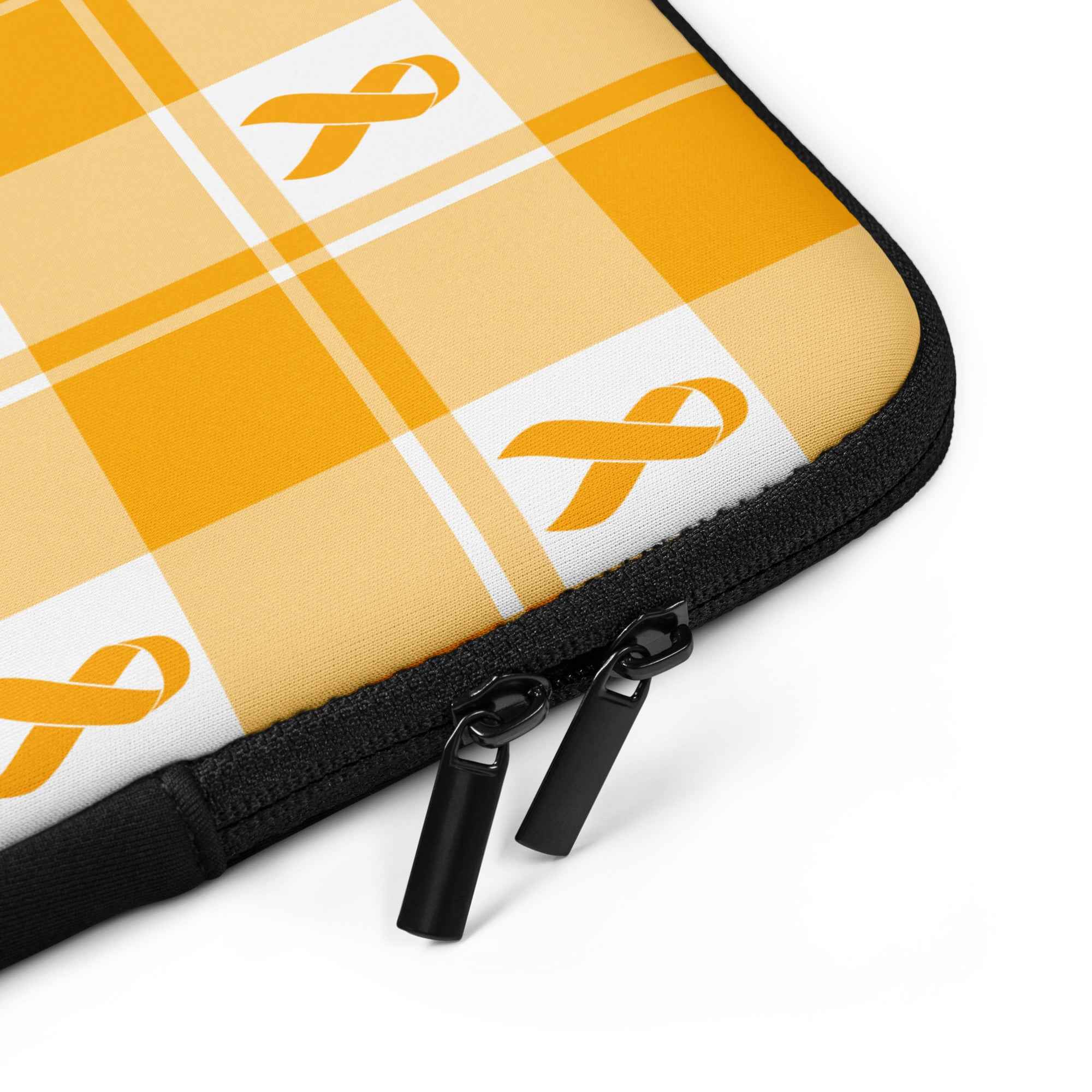 Laptop Sleeve Kidney Cancer Awareness Plaid, Orange Ribbon, Supportive Gift - Scottish Squares