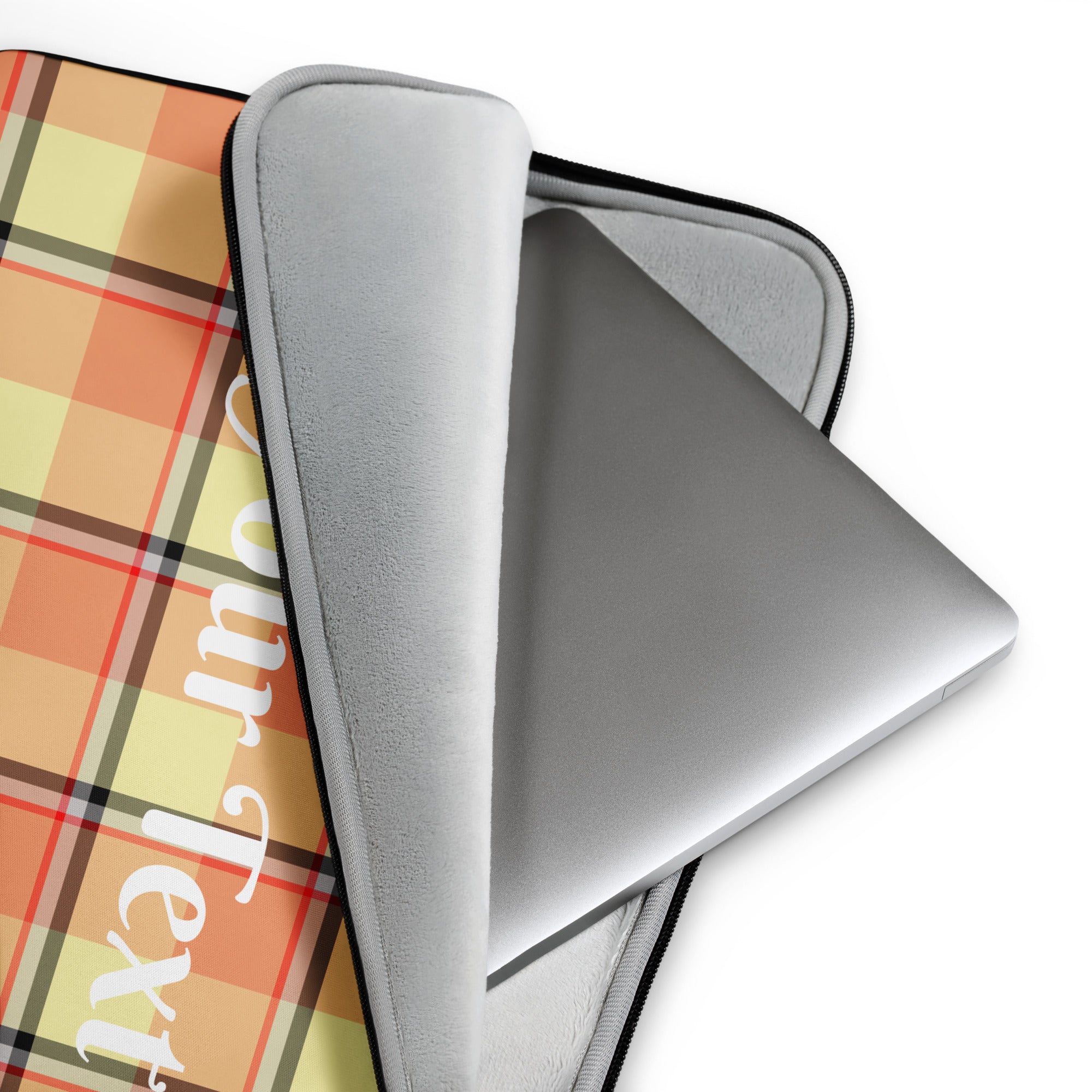 Personalized Claystone and Morning Mist Plaid Laptop Sleeve - Scottish Squares
