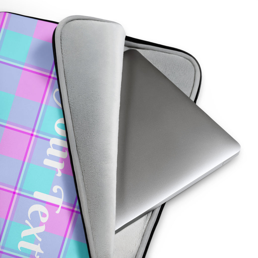 Personalized Mauve and Coastal Mist Plaid Laptop Sleeve - Scottish Squares