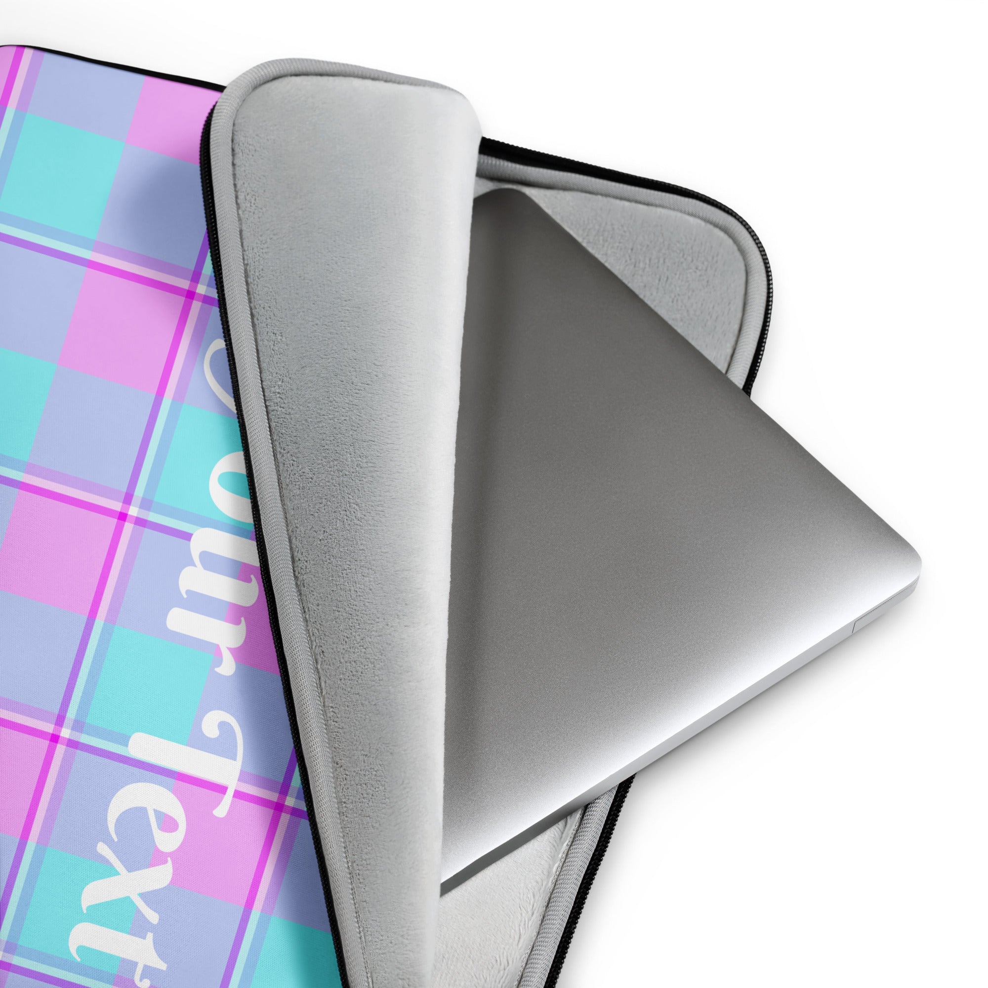 Personalized Mauve and Coastal Mist Plaid Laptop Sleeve - Scottish Squares