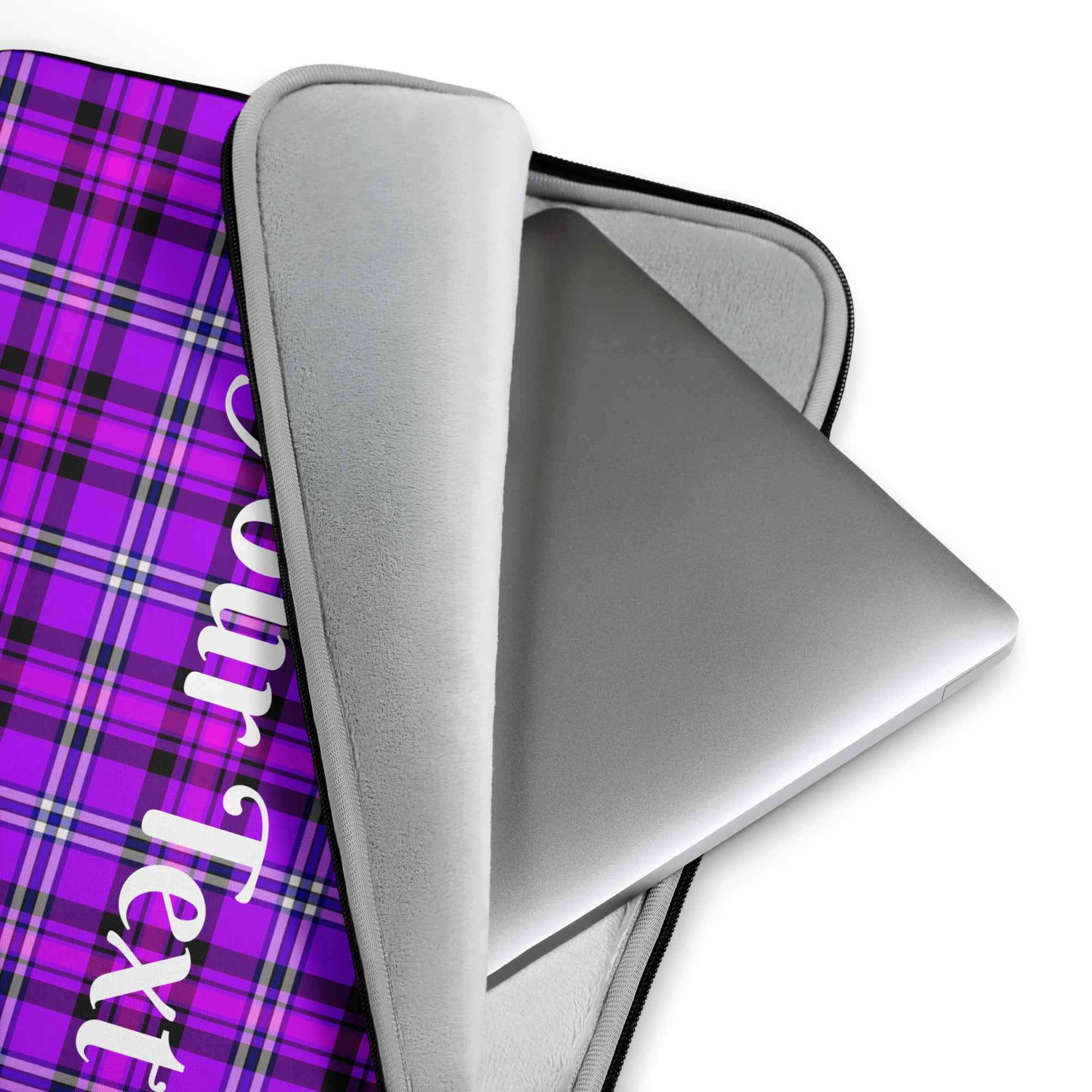 Personalized Electric Violet and Fuchsia Plaid Laptop Sleeve - Scottish Squares