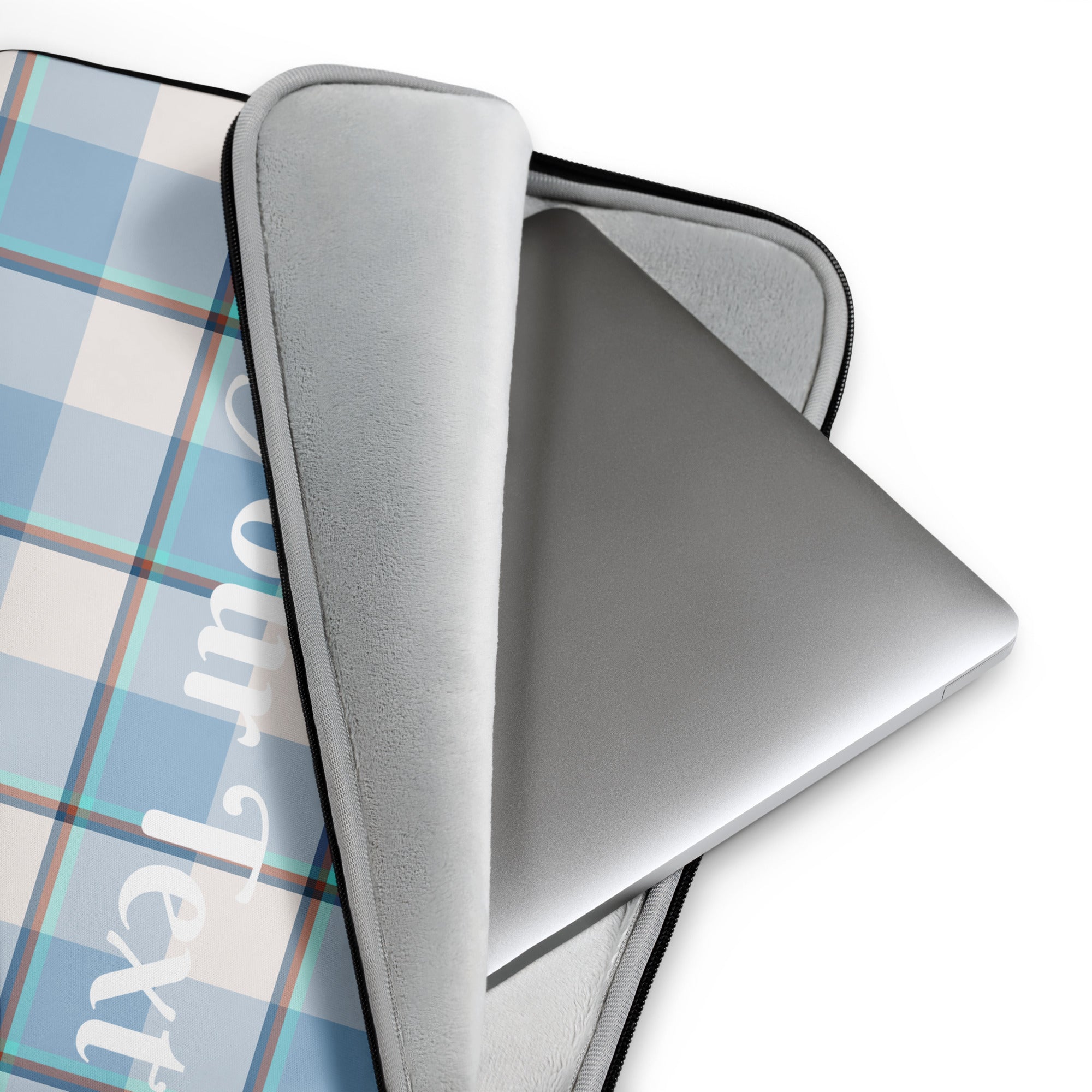 Personalized Pink Cloud and Blue Lagoon Plaid Laptop Sleeve - Scottish Squares