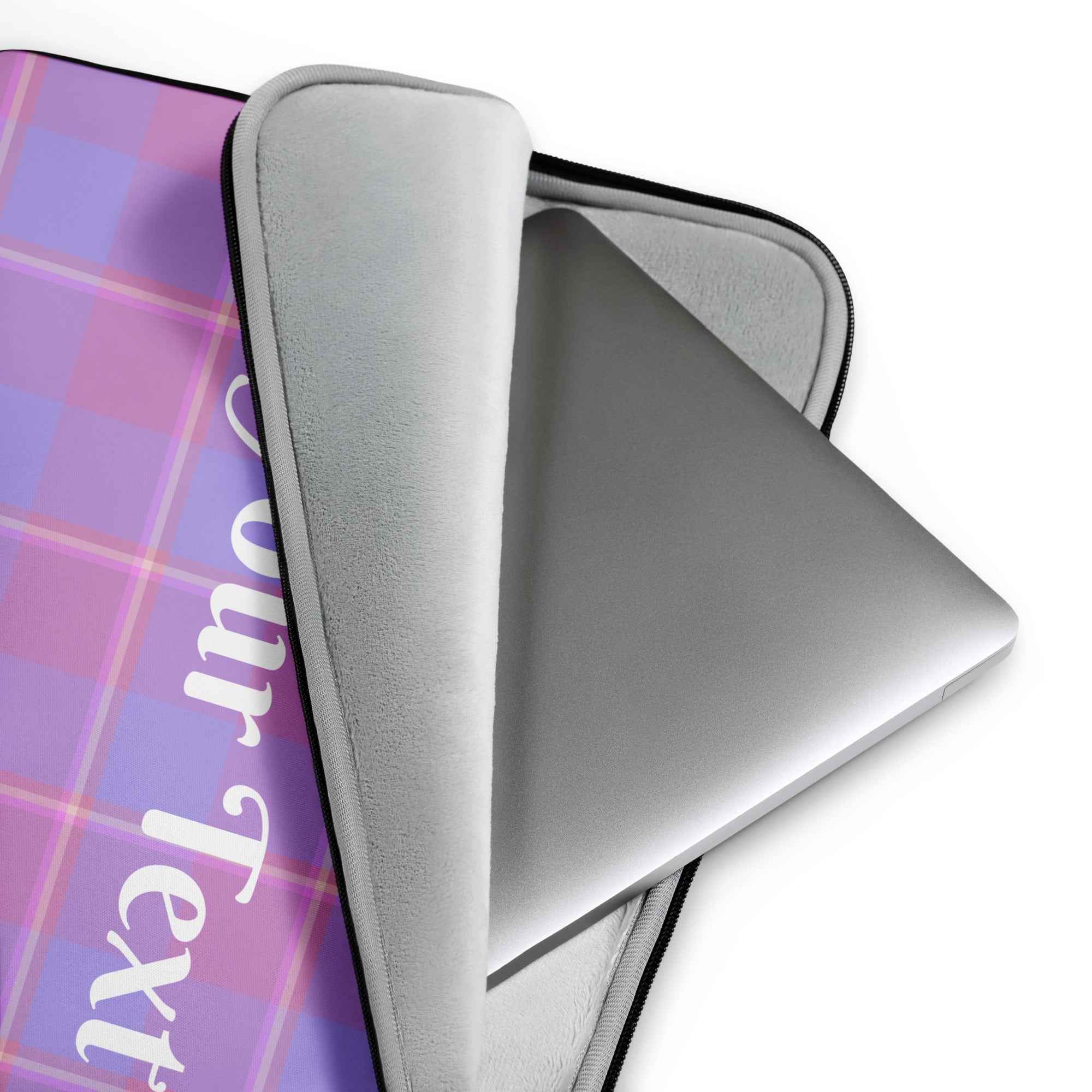 Personalized Viola and Dull Lavender Plaid Laptop Sleeve - Scottish Squares