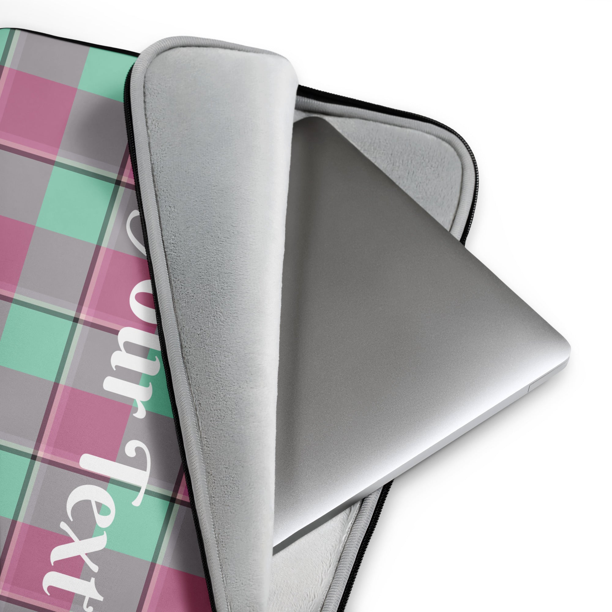 Personalized Vista Blue and Turkish Rose Plaid Laptop Sleeve - Scottish Squares