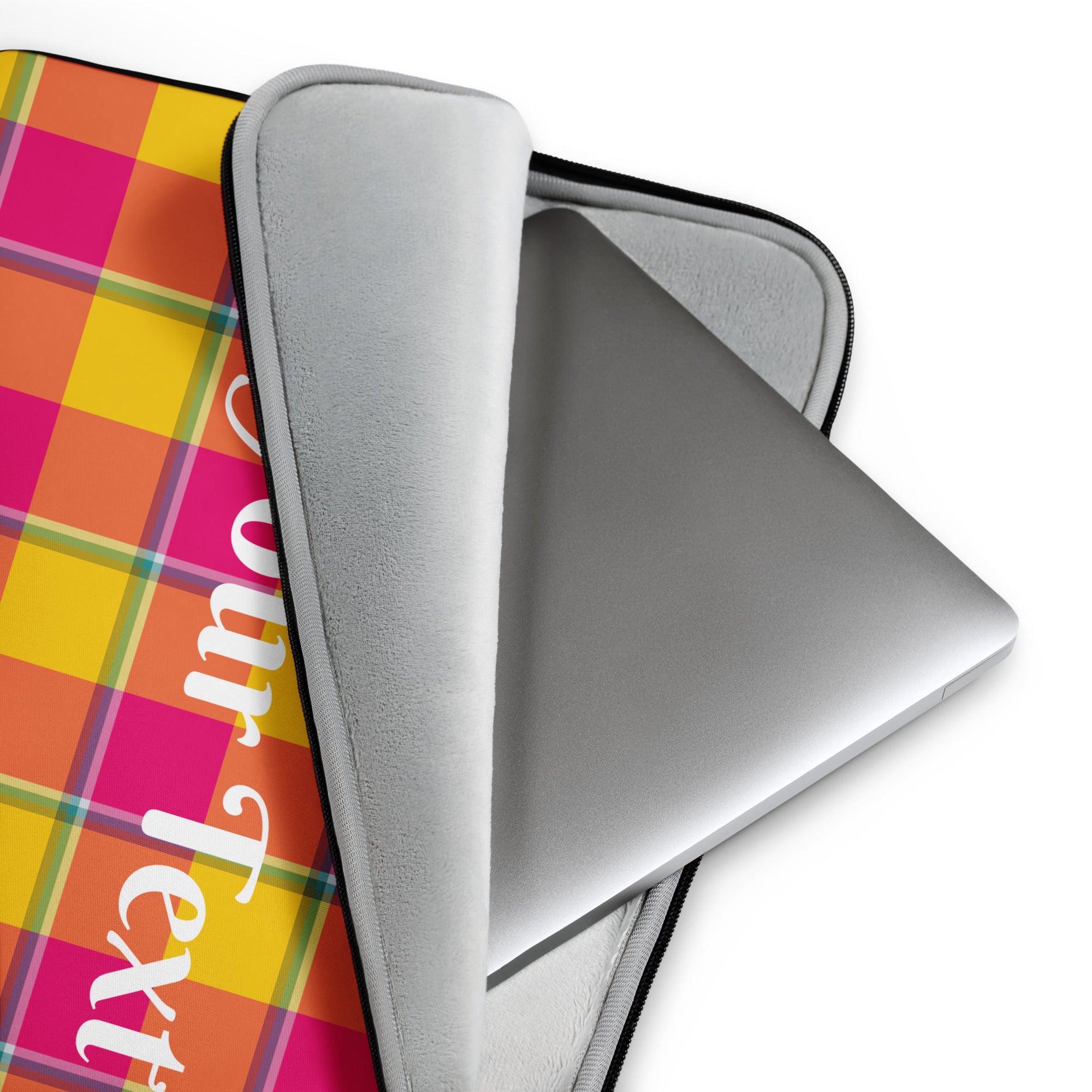 Personalized Corn and Razzmatazz Plaid Laptop Sleeve - Scottish Squares