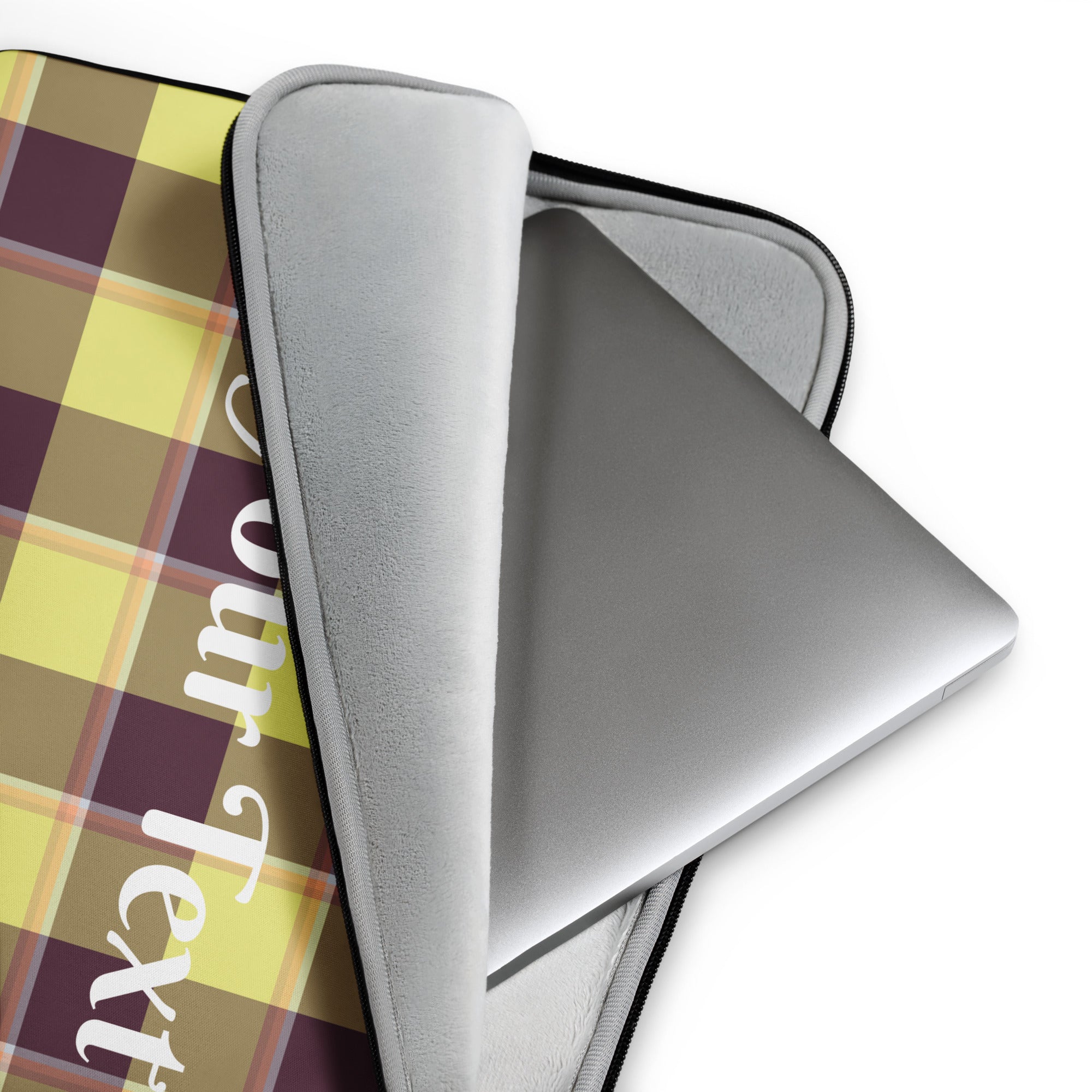 Personalized Flax and Livid Brown Plaid Laptop Sleeve - Scottish Squares