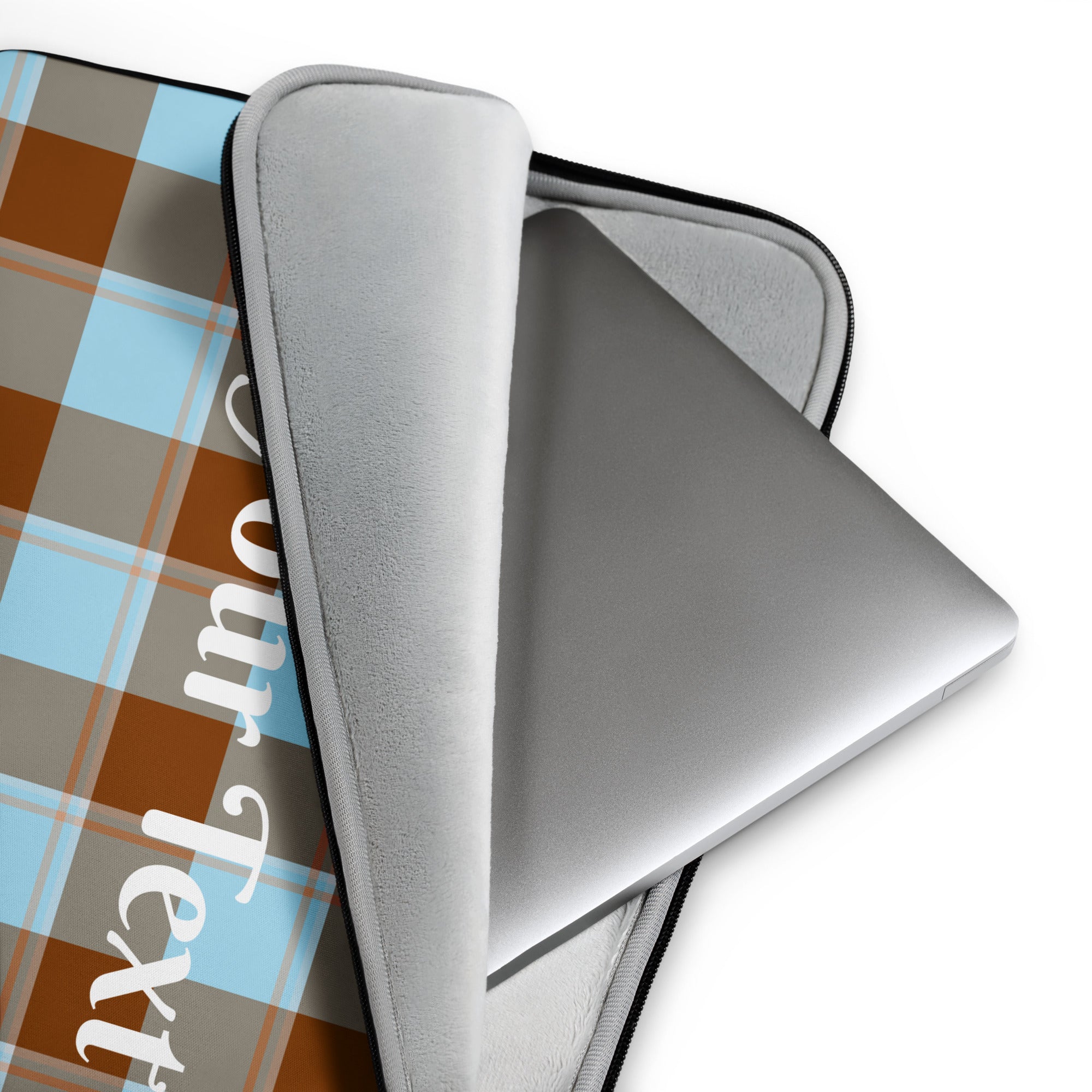 Personalized Blizzard Blue and Livid Brown Plaid Laptop Sleeve - Scottish Squares