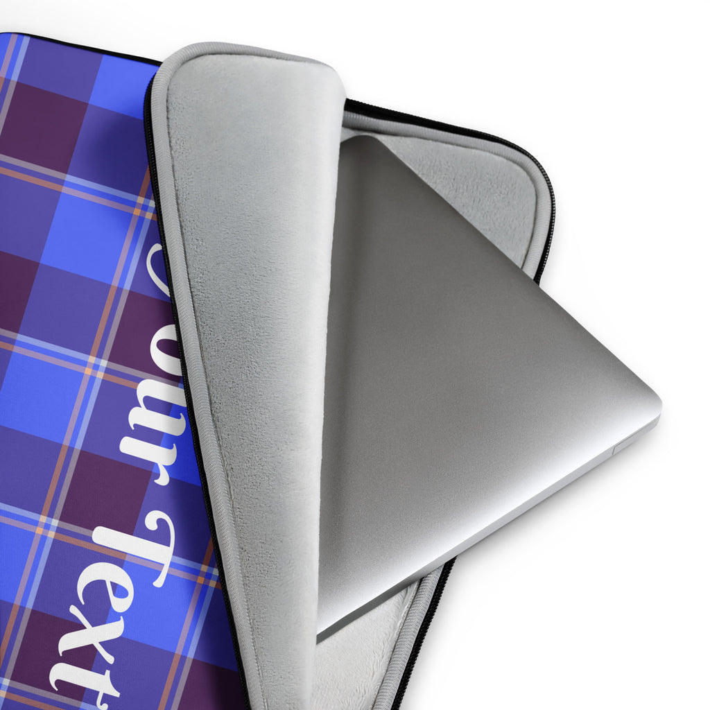 Personalized Cornflower Blue and Livid Brown Plaid Laptop Sleeve - Scottish Squares