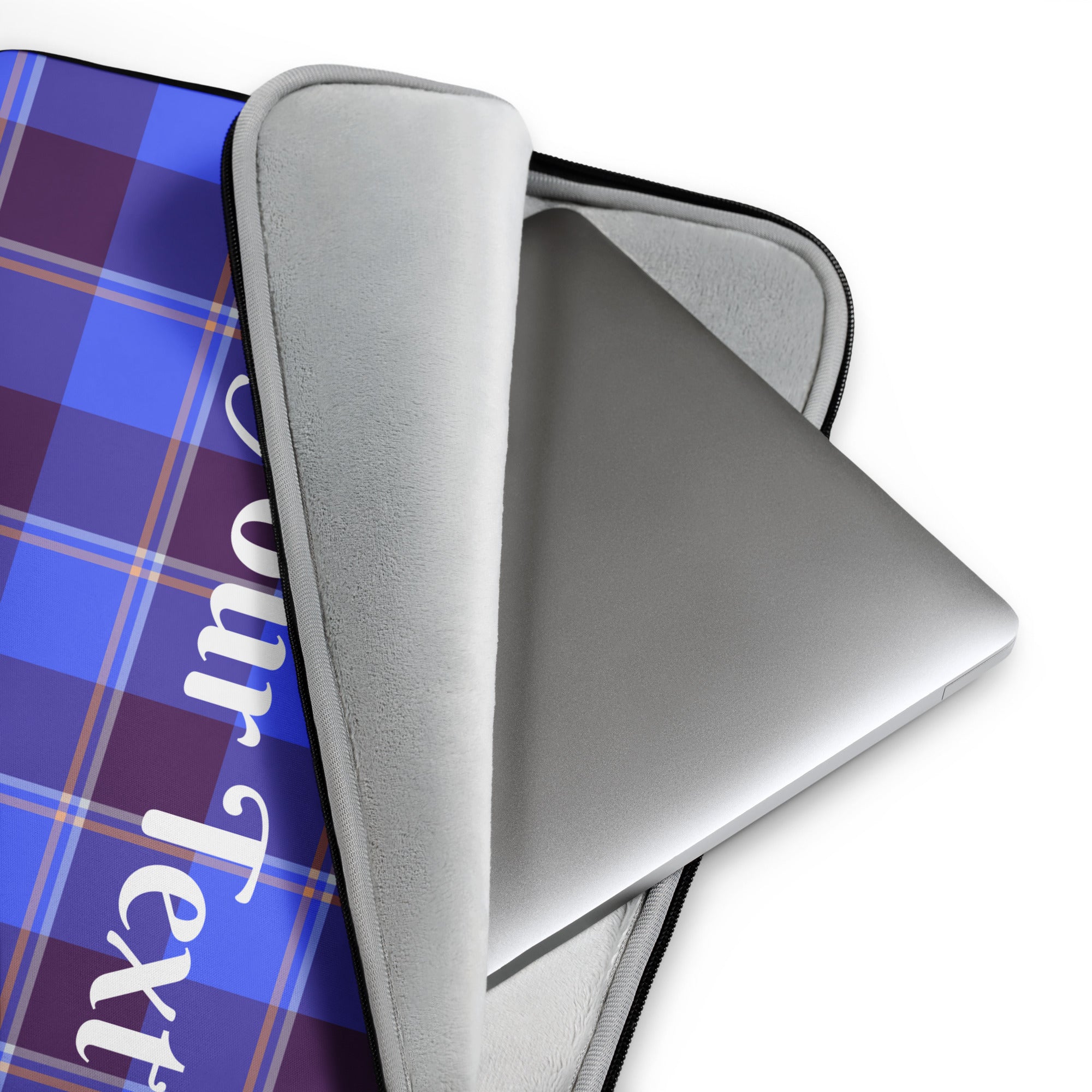 Personalized Cornflower Blue and Livid Brown Plaid Laptop Sleeve - Scottish Squares