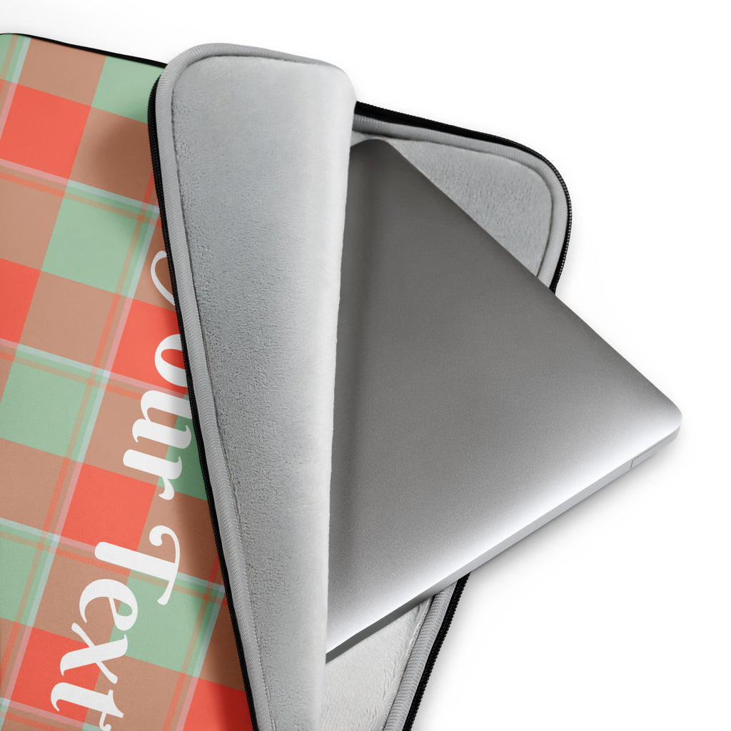 Personalized Spring Rain and Persimmon Plaid Laptop Sleeve - Scottish Squares