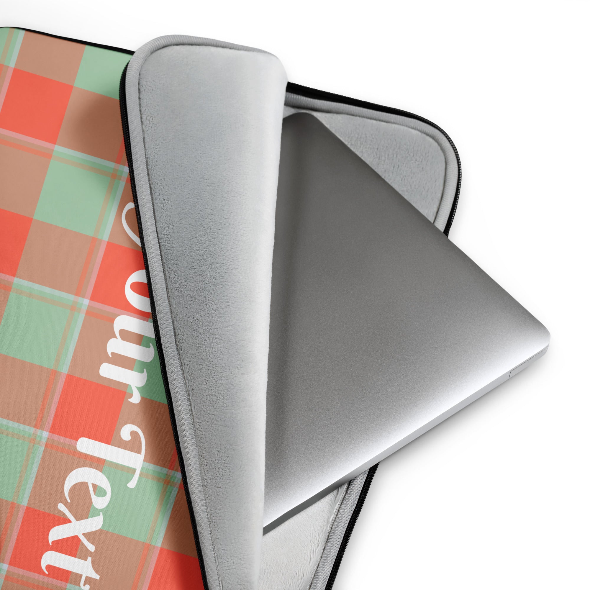 Personalized Spring Rain and Persimmon Plaid Laptop Sleeve - Scottish Squares