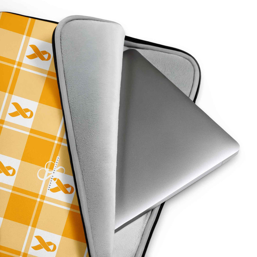 Laptop Sleeve Kidney Cancer Awareness Plaid, Orange Ribbon, Supportive Gift - Scottish Squares
