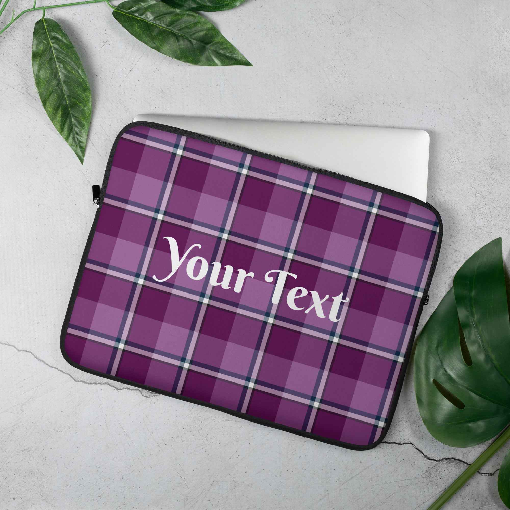 Personalized Purple and Trendy Pink Plaid Laptop Sleeve - Scottish Squares