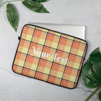 Personalized Claystone and Morning Mist Plaid Laptop Sleeve - Scottish Squares