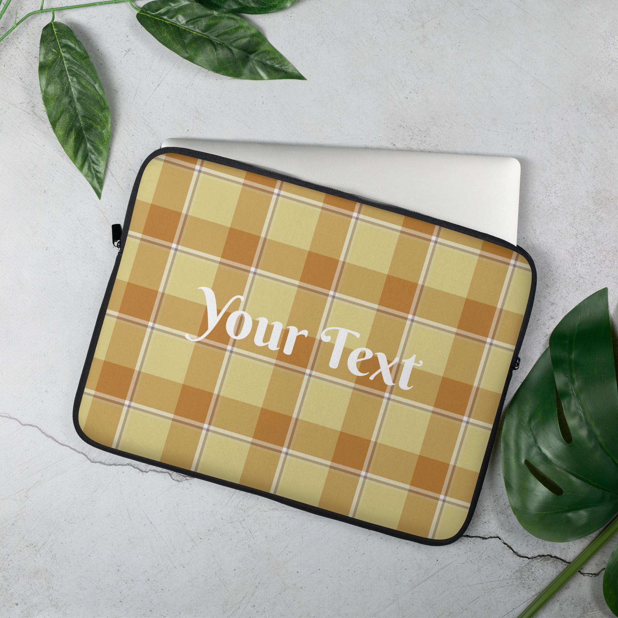 Personalized Zombie and Copper Plaid Laptop Sleeve - Scottish Squares