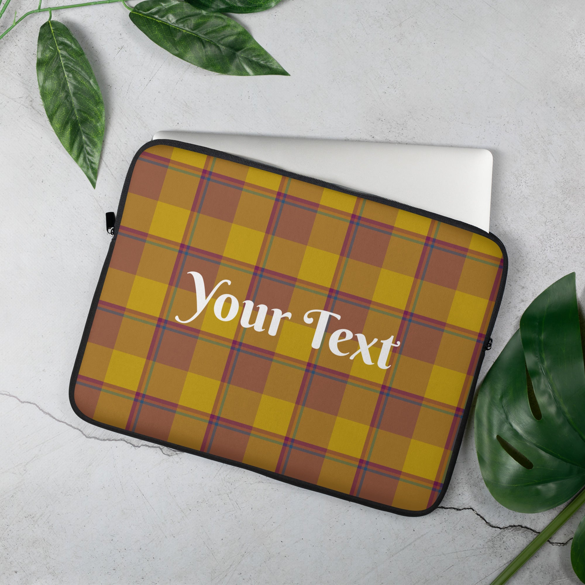 Personalized Potters Clay and Pizza Plaid Laptop Sleeve - Scottish Squares