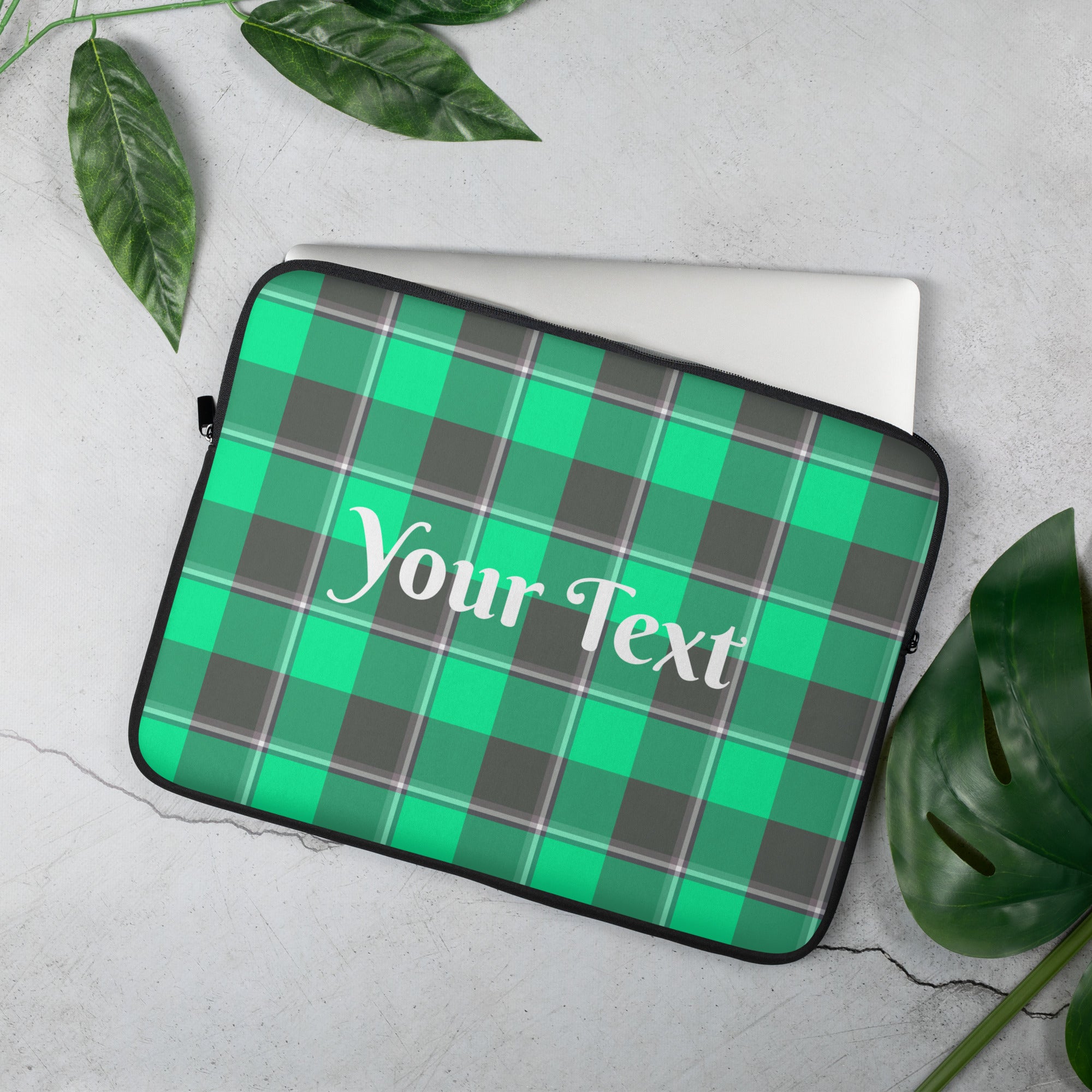 Personalized Spring Green and Finlandia Plaid Laptop Sleeve - Scottish Squares