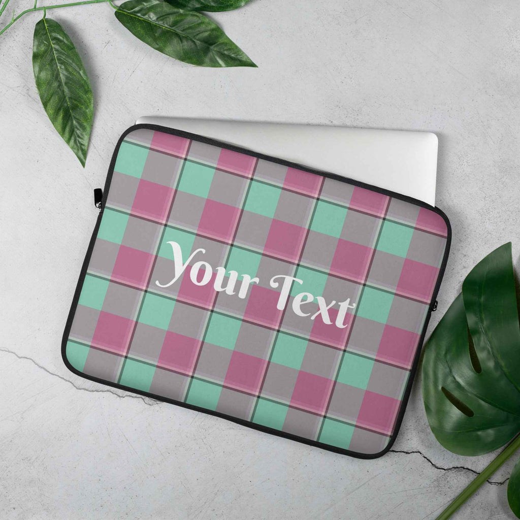 Personalized Vista Blue and Turkish Rose Plaid Laptop Sleeve - Scottish Squares