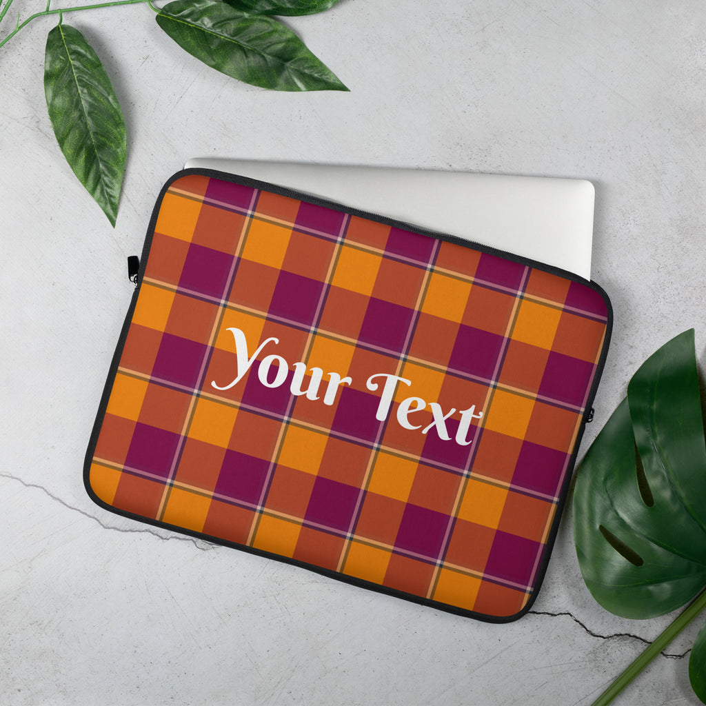 Personalized Tahiti Gold and Rose Bud Cherry Plaid Laptop Sleeve - Scottish Squares
