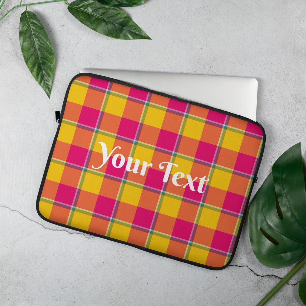 Personalized Corn and Razzmatazz Plaid Laptop Sleeve - Scottish Squares