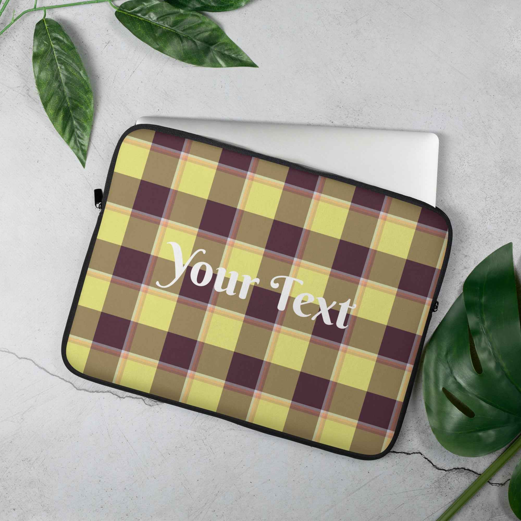 Personalized Flax and Livid Brown Plaid Laptop Sleeve - Scottish Squares