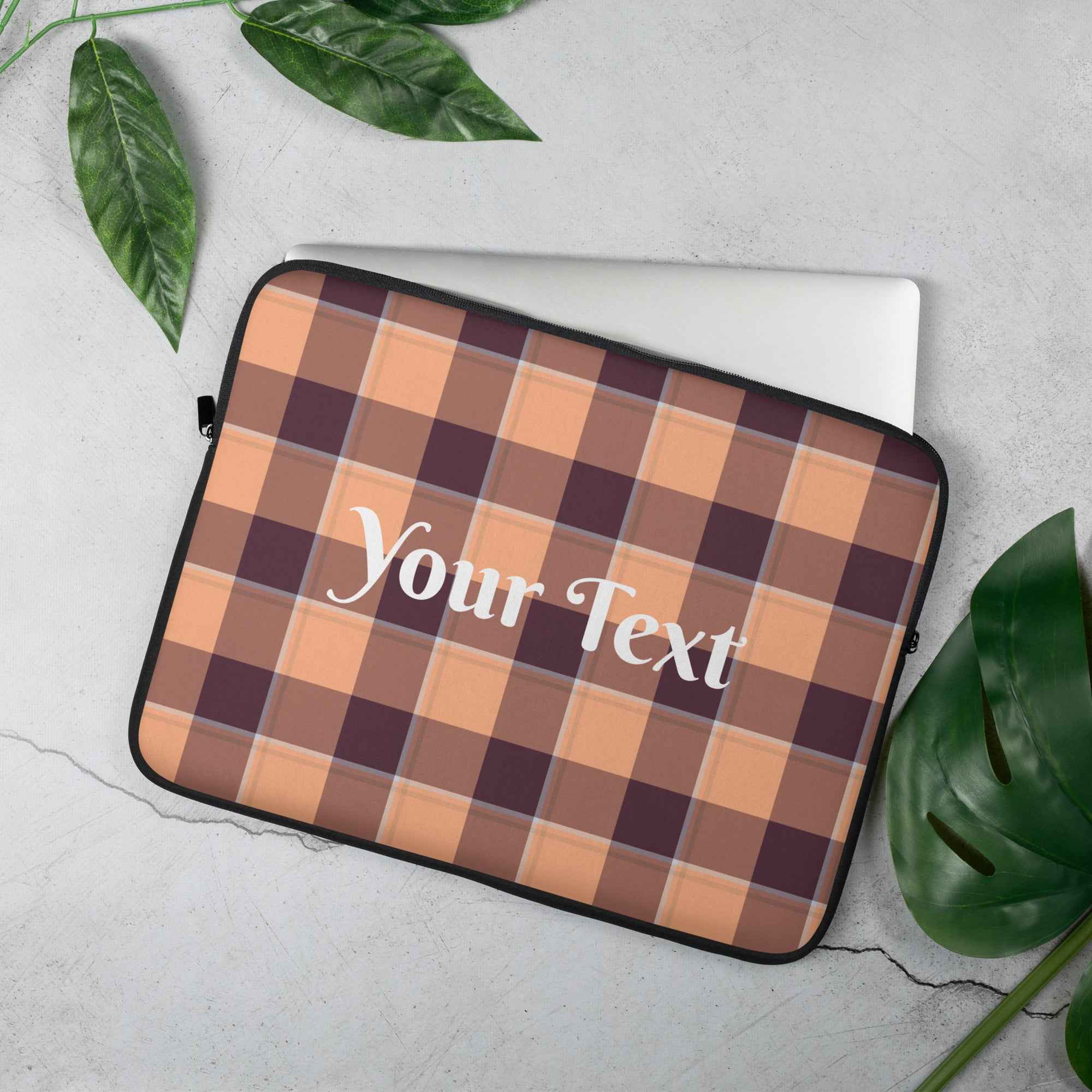 Personalized Hit Pink and Livid Brown Plaid Laptop Sleeve - Scottish Squares