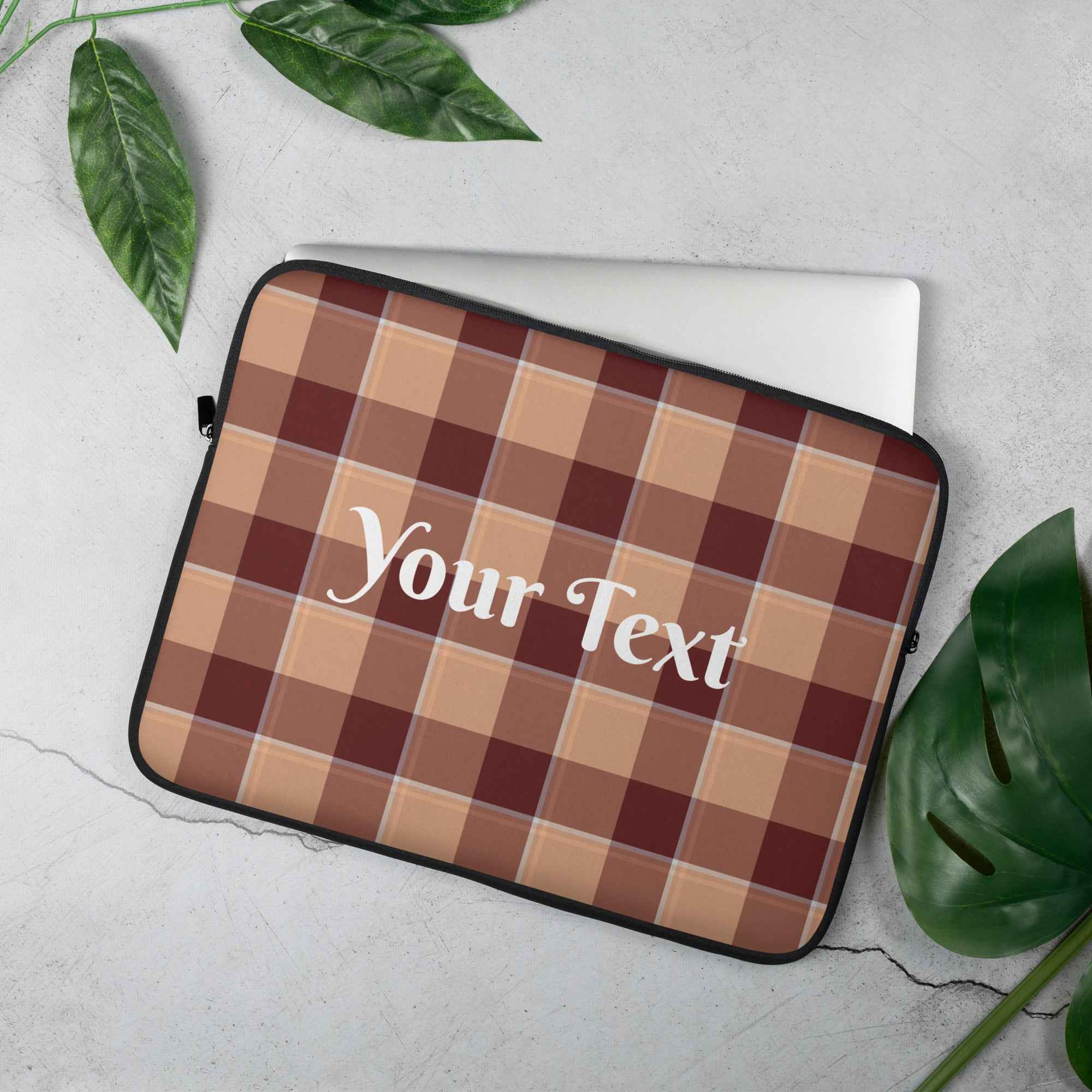 Personalized Whiskey and Livid Brown Plaid Laptop Sleeve - Scottish Squares