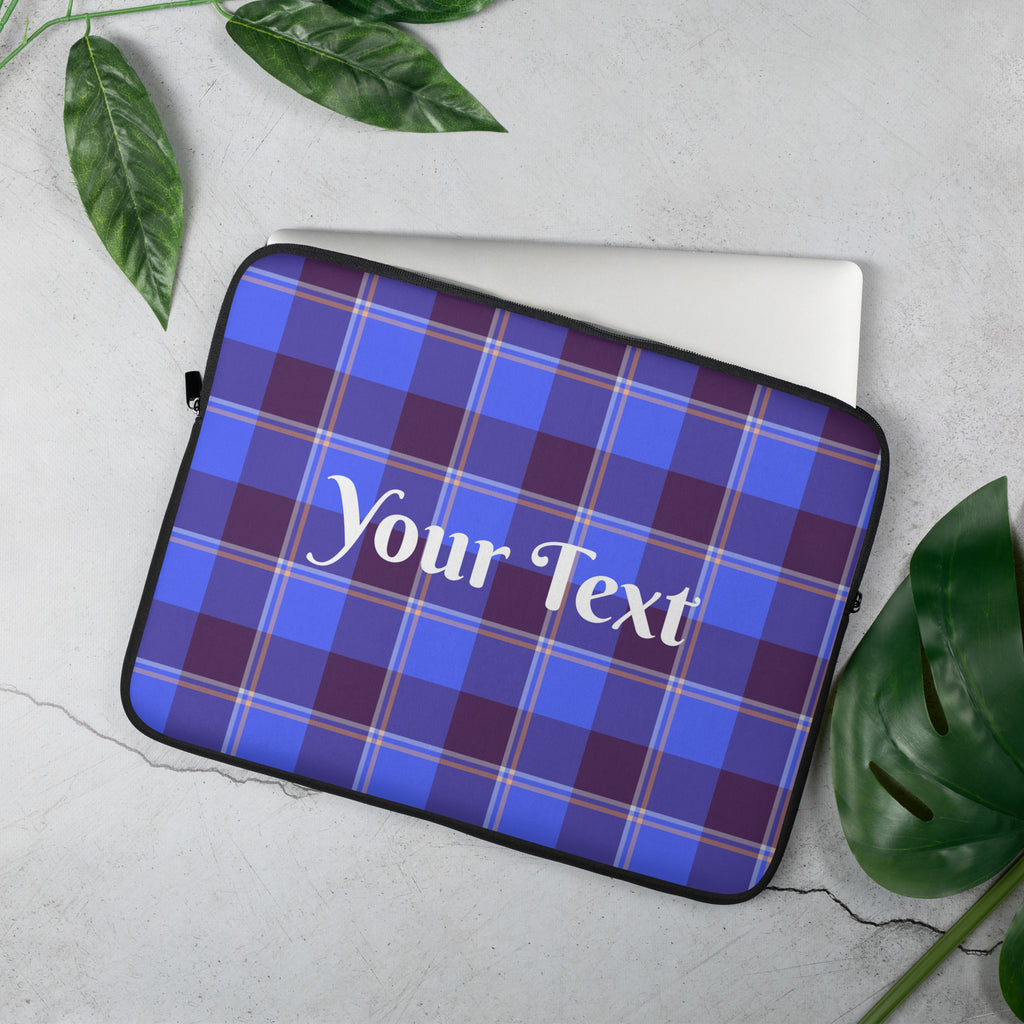 Personalized Cornflower Blue and Livid Brown Plaid Laptop Sleeve - Scottish Squares