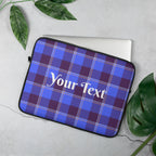 Personalized Cornflower Blue and Livid Brown Plaid Laptop Sleeve - Scottish Squares