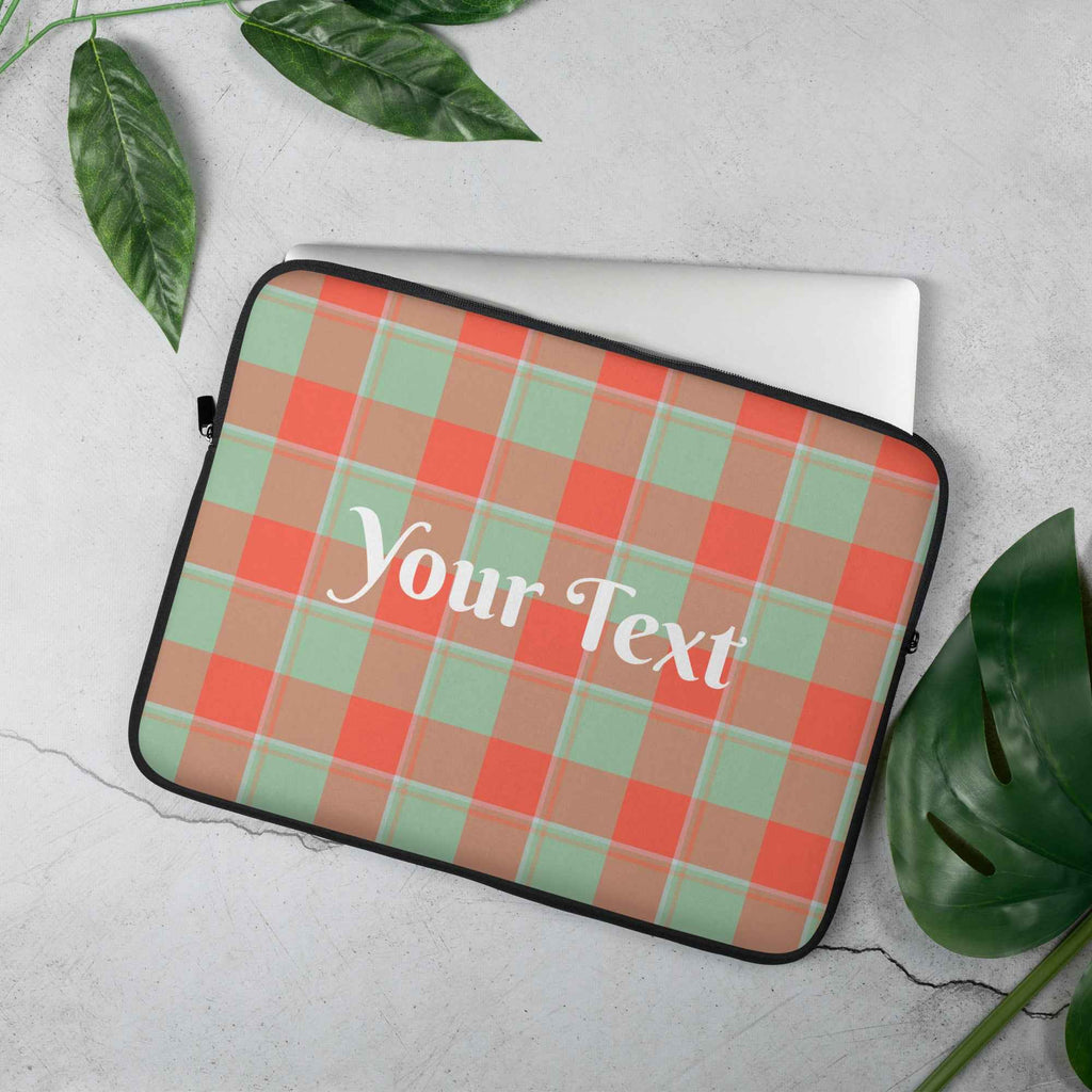Personalized Spring Rain and Persimmon Plaid Laptop Sleeve - Scottish Squares