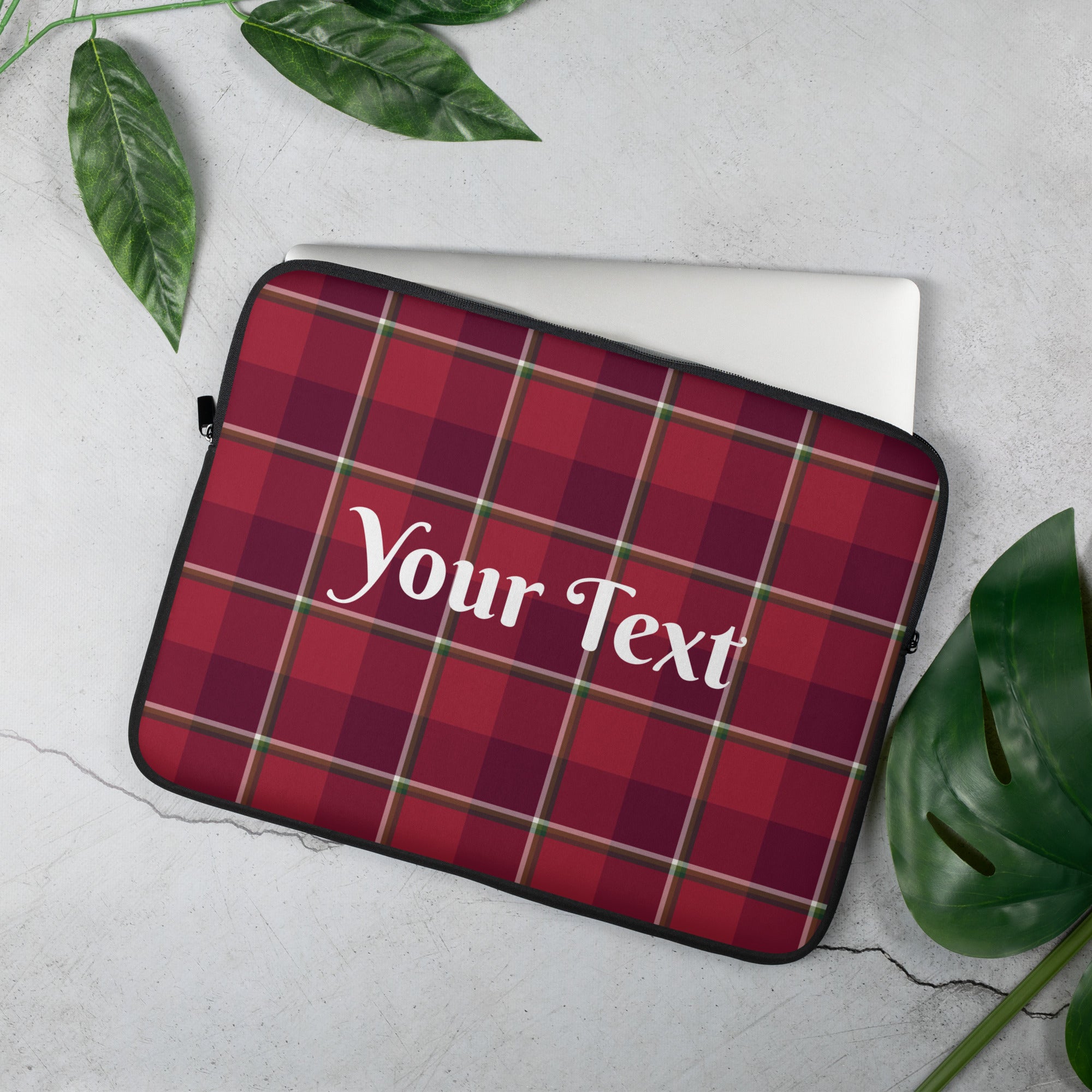 Personalized Old Brick and Cab Sav Plaid Laptop Sleeve - Scottish Squares