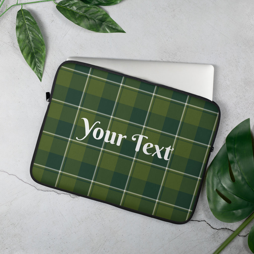 Personalized Woodland and Evergreen Plaid Laptop Sleeve - Scottish Squares