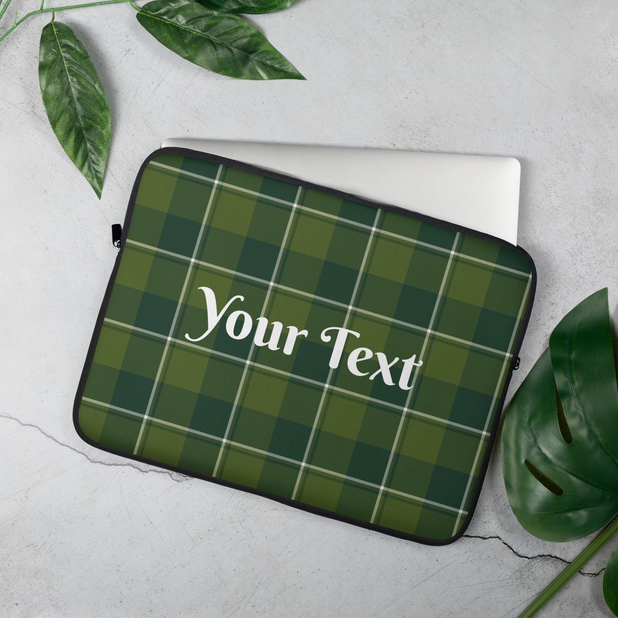 Personalized Woodland and Evergreen Plaid Laptop Sleeve - Scottish Squares