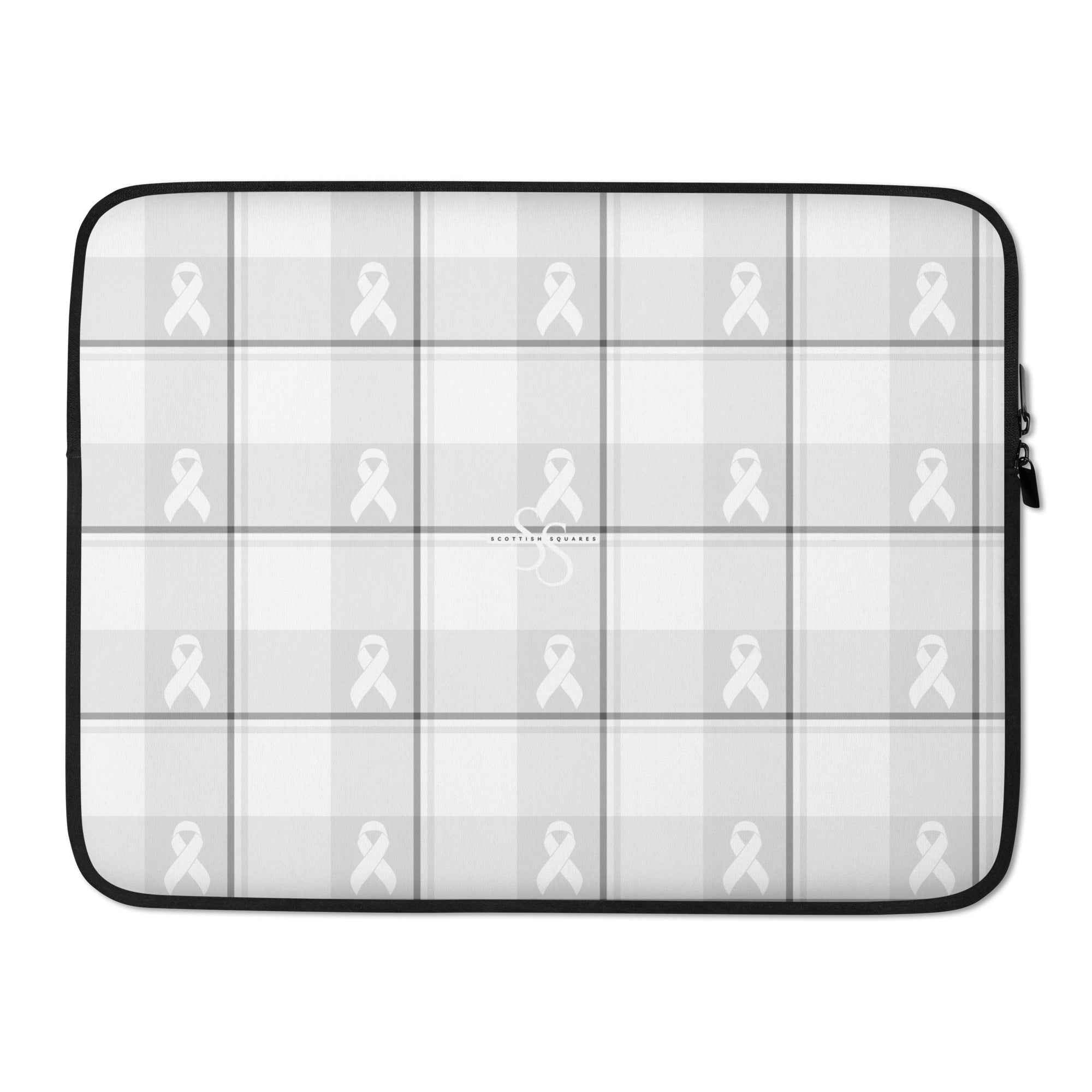 Laptop Sleeve Lung Cancer Awareness Plaid, White Ribbon, Supportive Gift 15″ - Scottish Squares