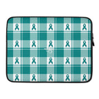 Laptop Sleeve Cervical Cancer Awareness Plaid, Teal Ribbon, Supportive Gift - Scottish Squares