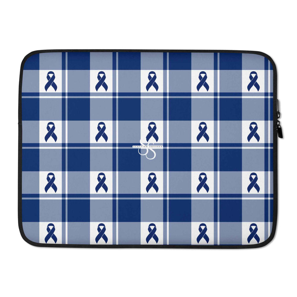 Laptop Sleeve Colorectal Cancer Awareness Plaid, Dark Blue Ribbon, Supportive Gift - Scottish Squares