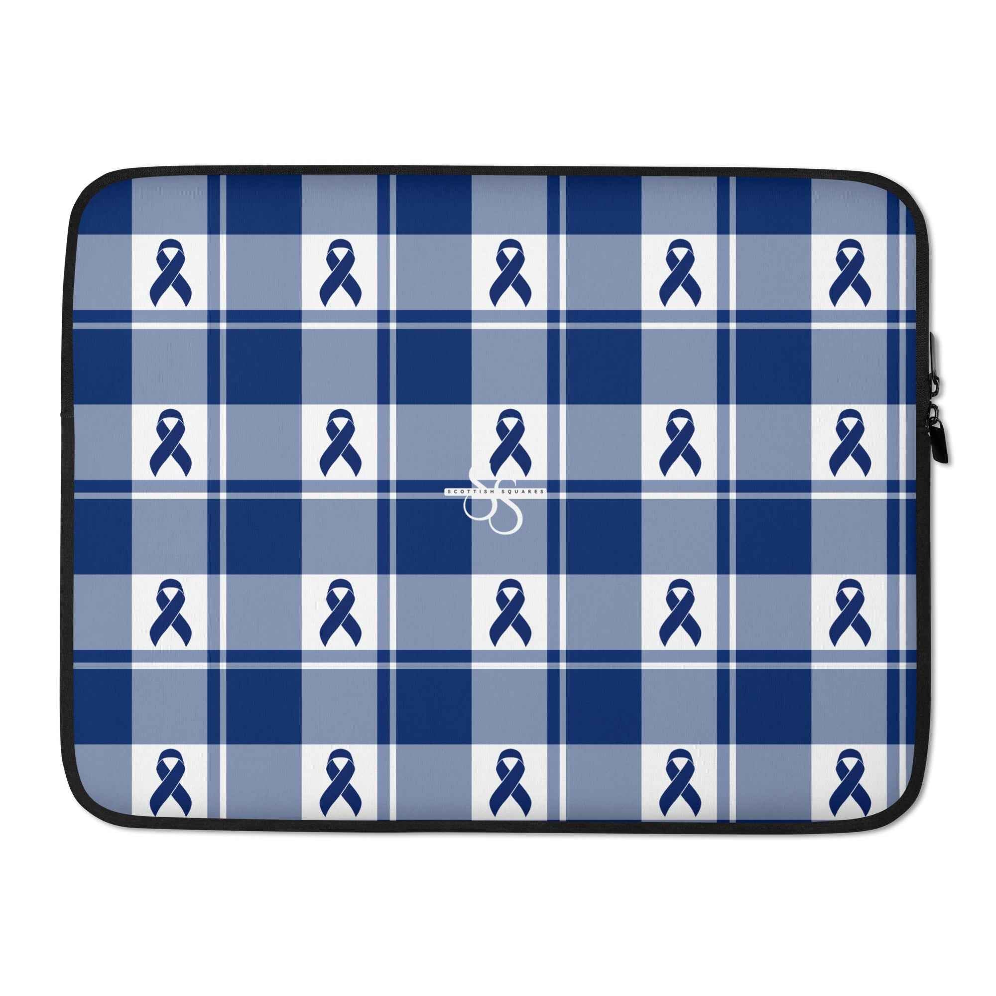 Laptop Sleeve Colorectal Cancer Awareness Plaid, Dark Blue Ribbon, Supportive Gift - Scottish Squares