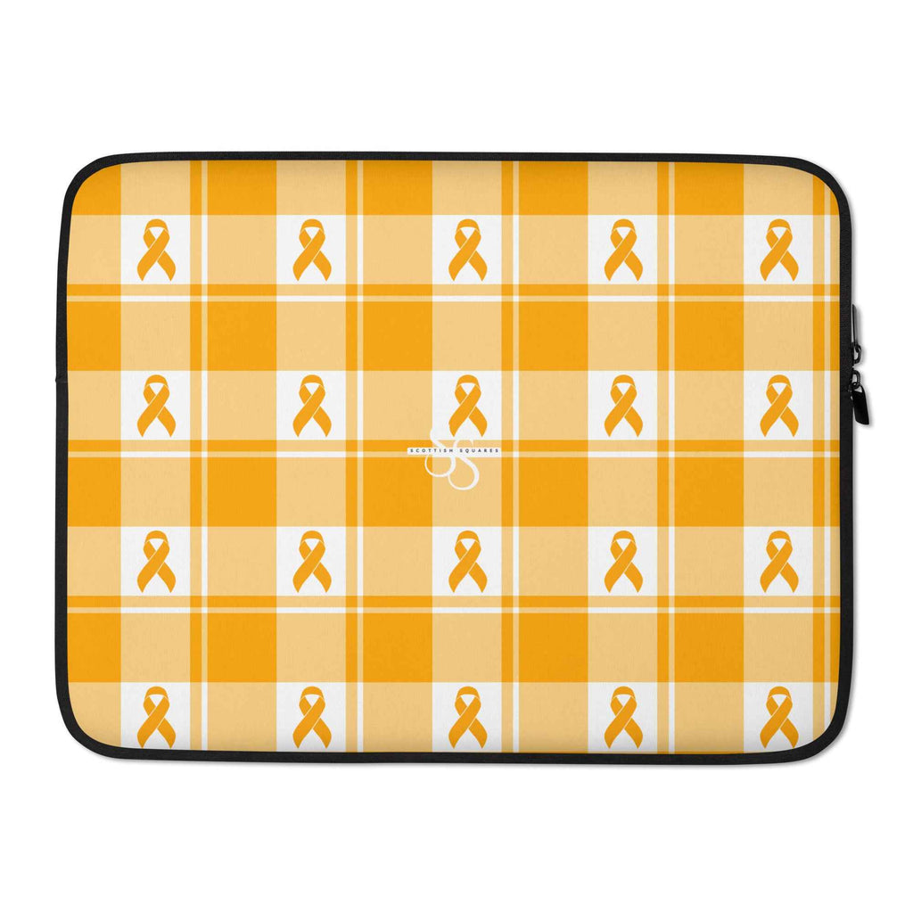 Laptop Sleeve Kidney Cancer Awareness Plaid, Orange Ribbon, Supportive Gift - Scottish Squares
