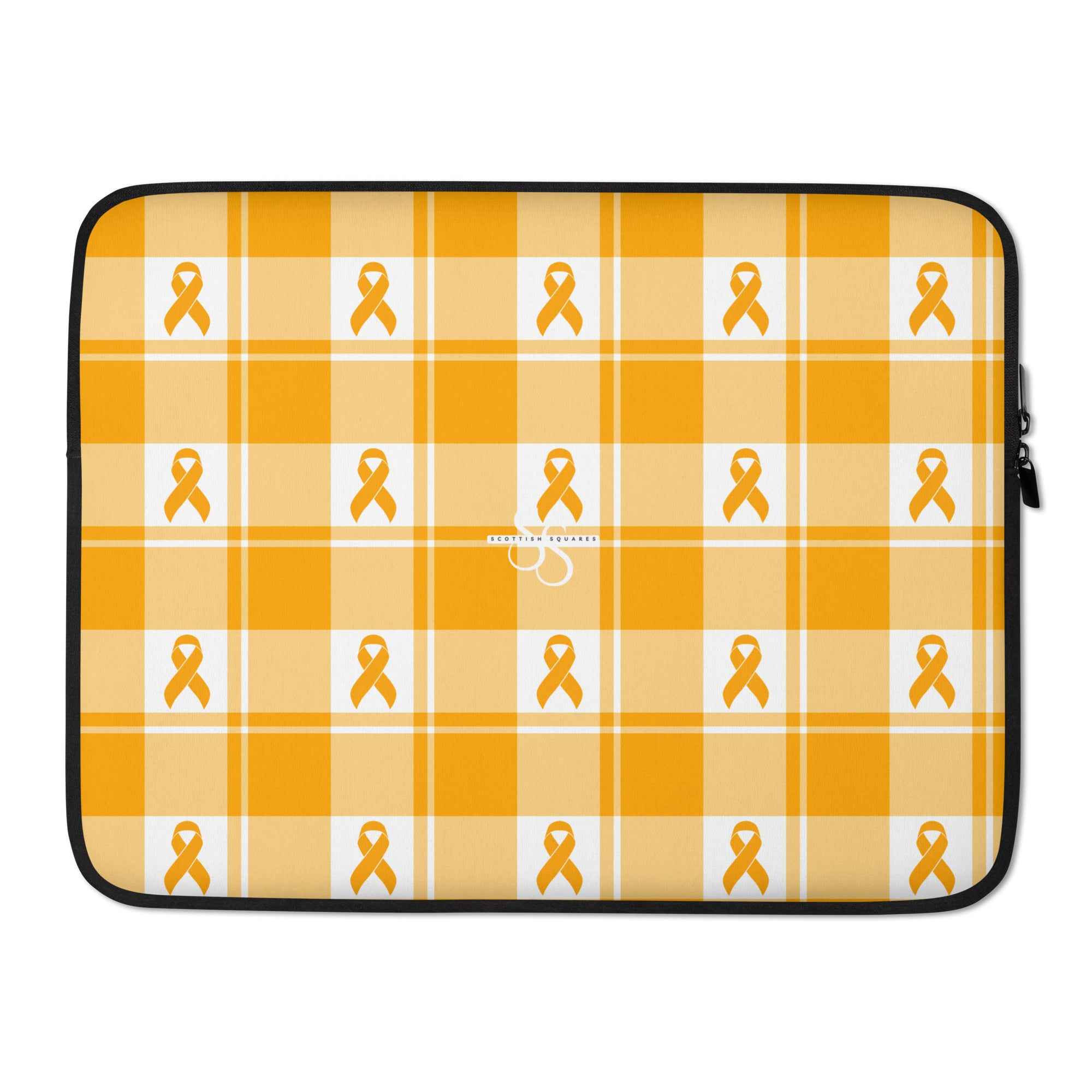 Laptop Sleeve Kidney Cancer Awareness Plaid, Orange Ribbon, Supportive Gift - Scottish Squares