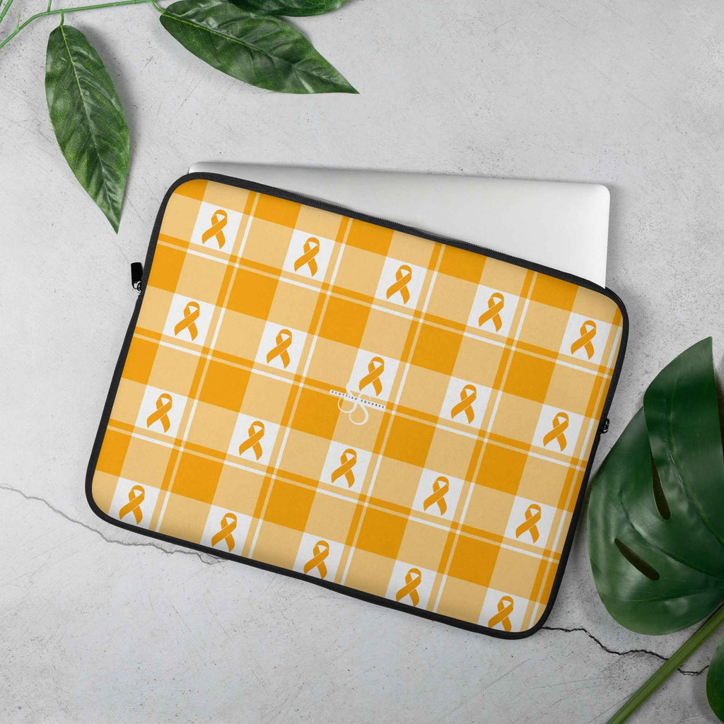 Laptop Sleeve Kidney Cancer Awareness Plaid, Orange Ribbon, Supportive Gift 15″ - Scottish Squares