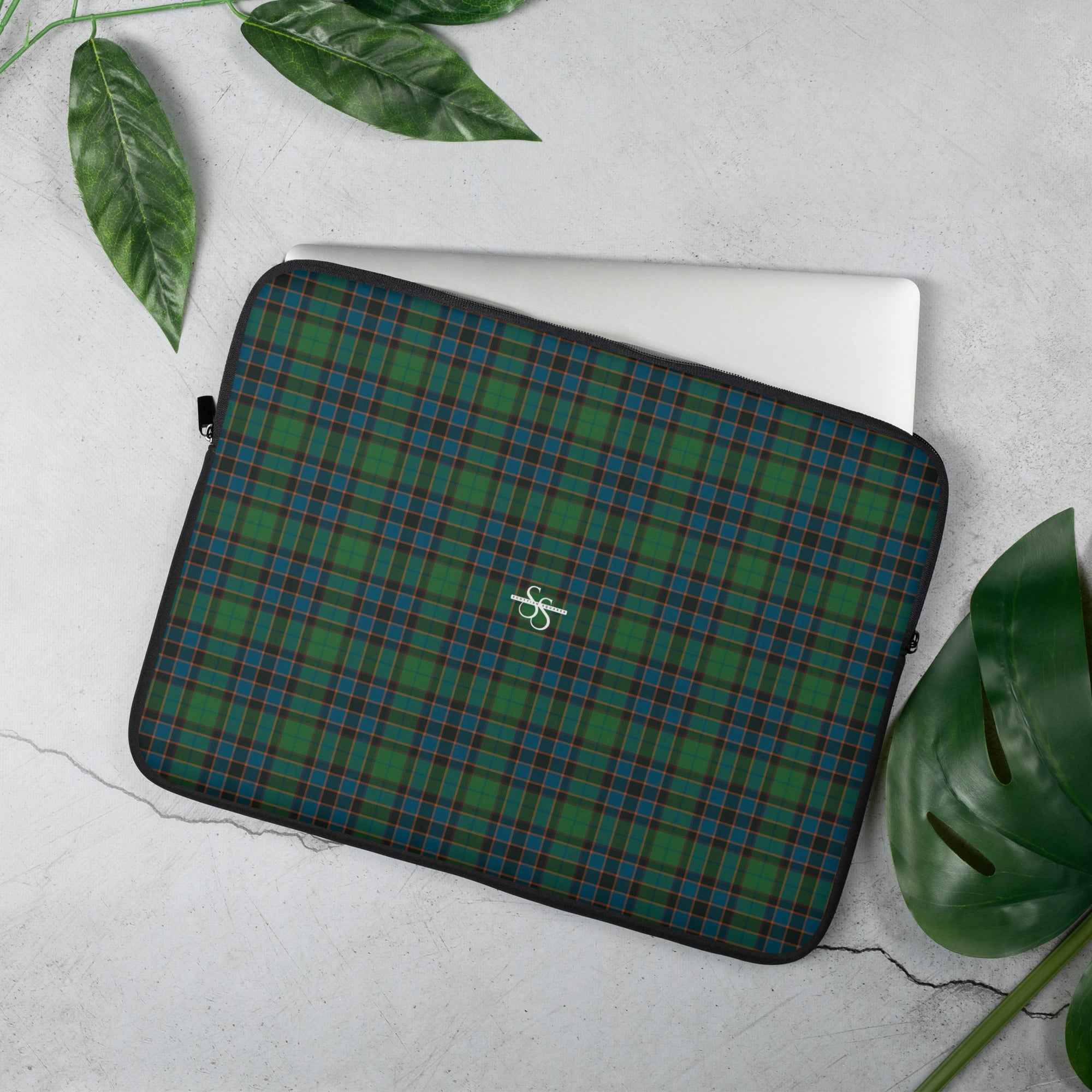 Laptop Sleeve Green Blue Orange Plaid Tartan