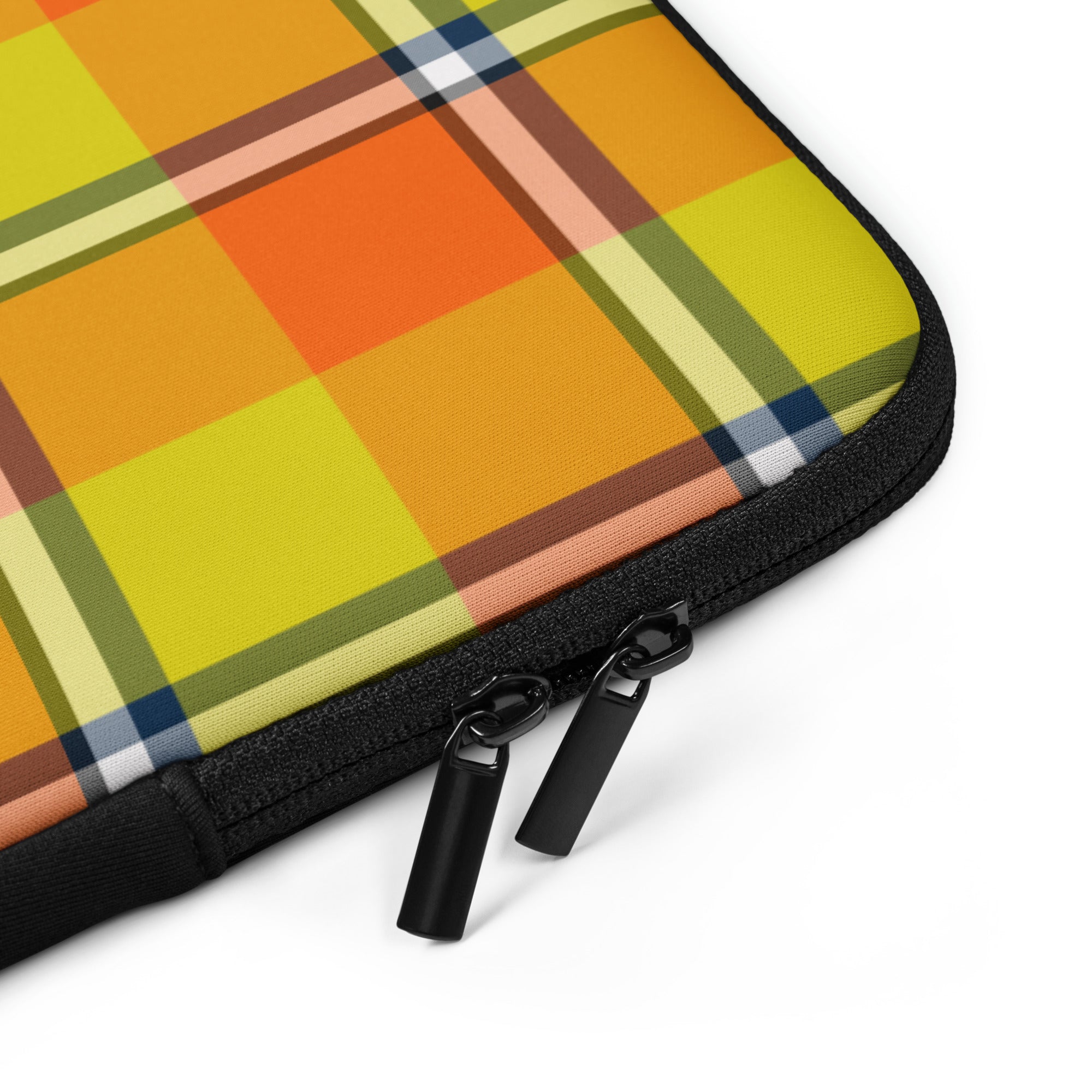 Personalized Blaze Orange and Bird Flower Plaid Laptop Sleeve - Scottish Squares
