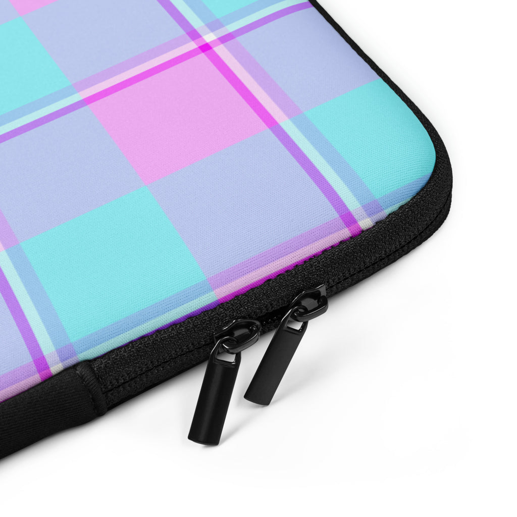 Personalized Mauve and Coastal Mist Plaid Laptop Sleeve - Scottish Squares
