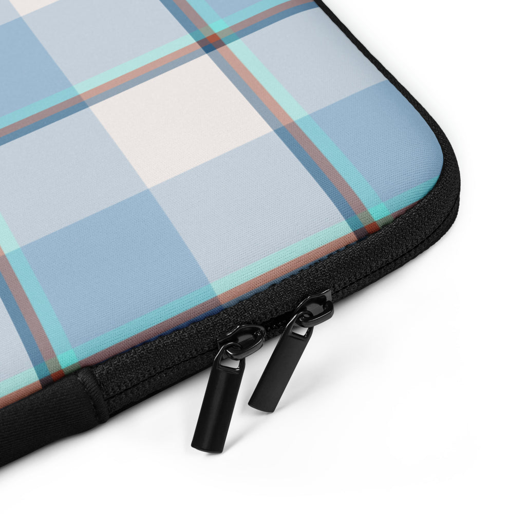 Personalized Pink Cloud and Blue Lagoon Plaid Laptop Sleeve - Scottish Squares